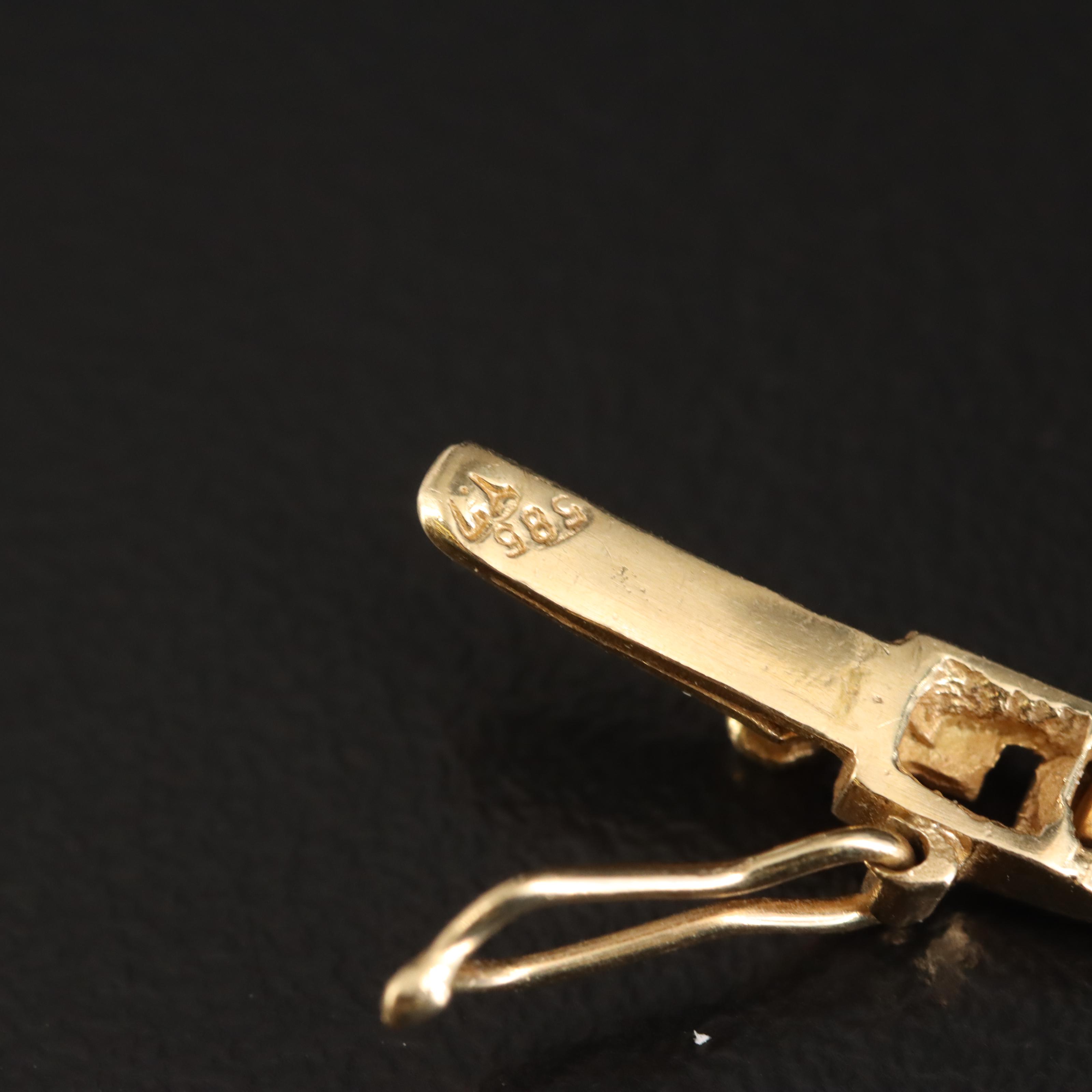 14K Graduated Greek Key Link Bracelet Holding Reproduction Ancient Greek Coin