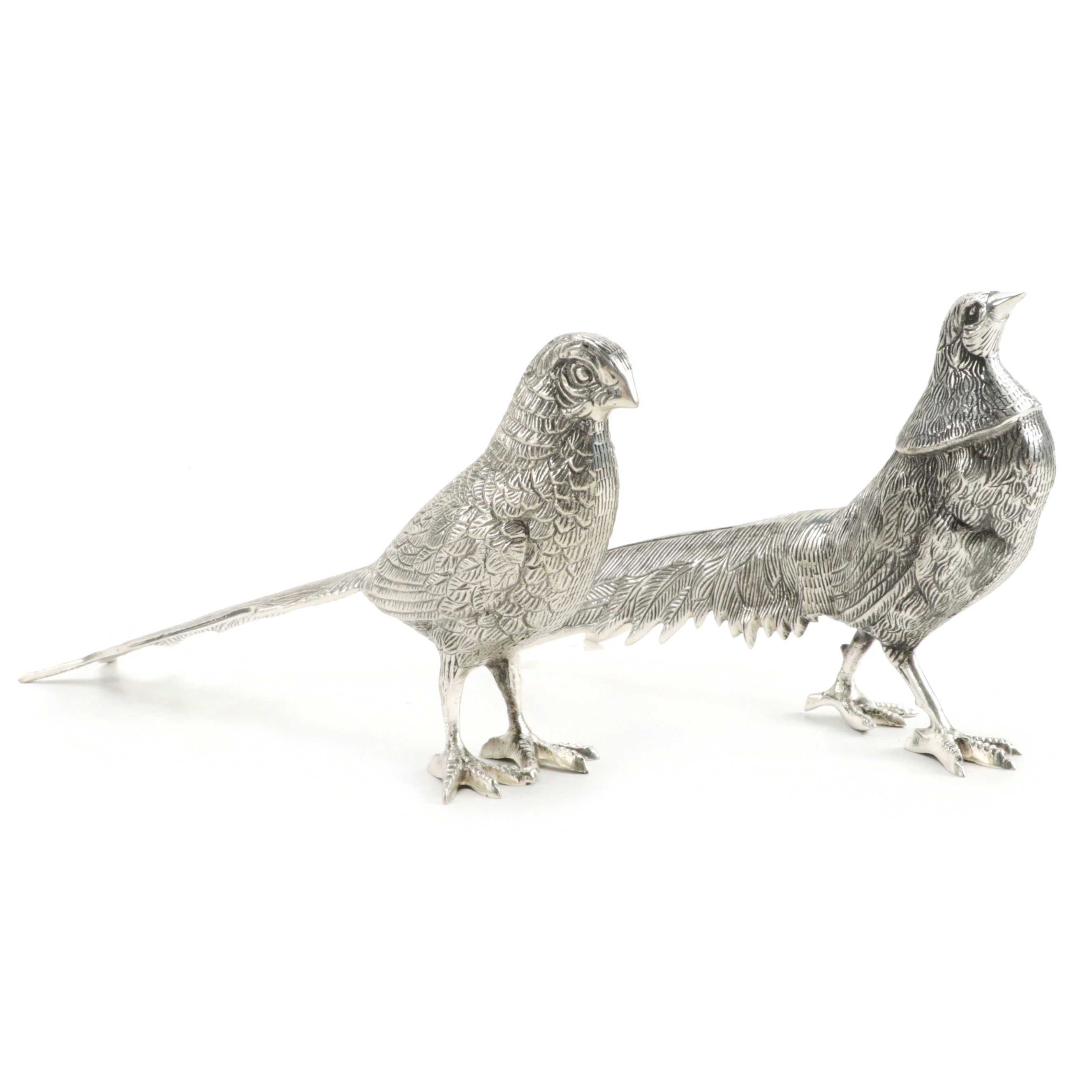 Silver Plate Pheasant Figurines