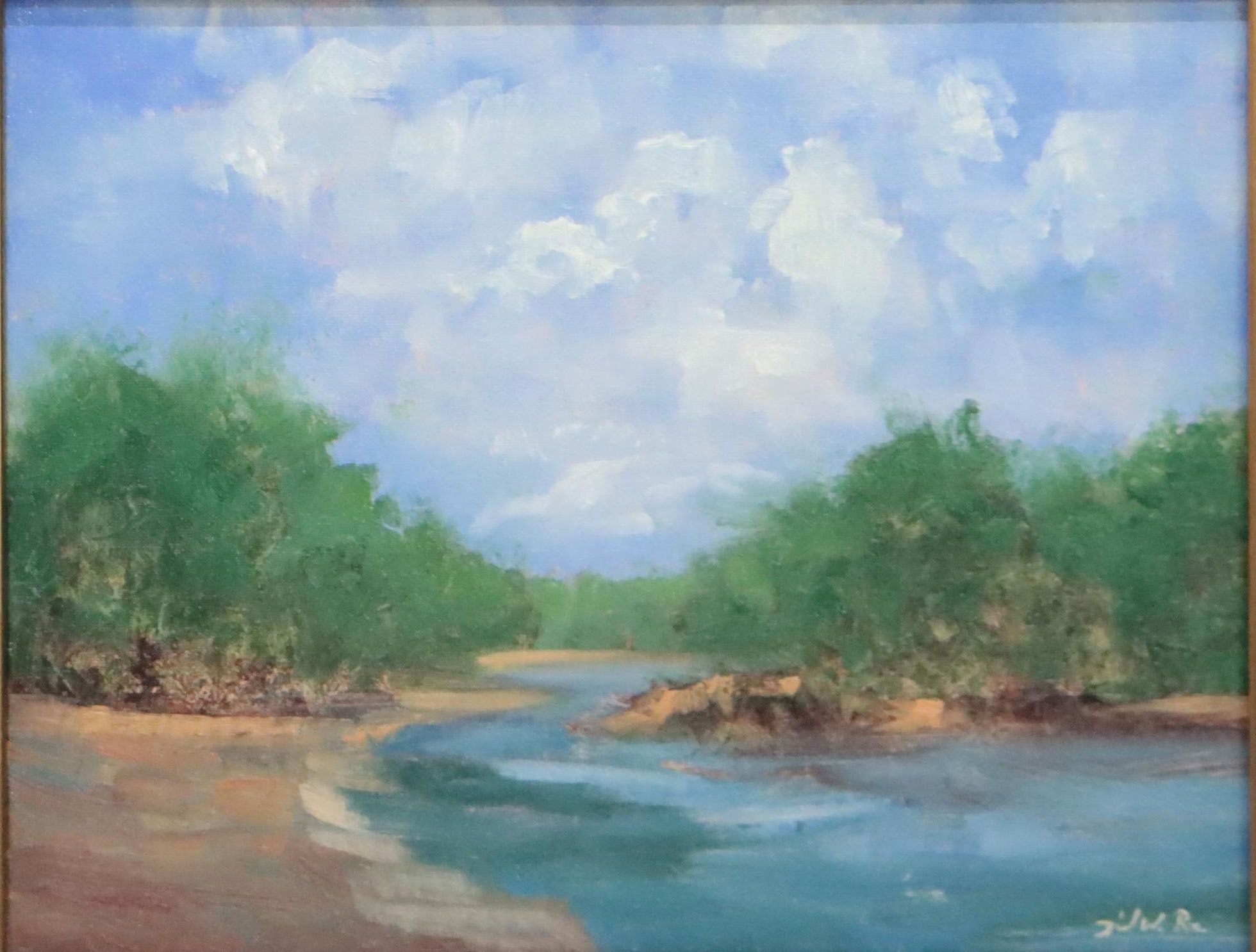 David W. Poe River Landscape Oil Painting, 21st Century