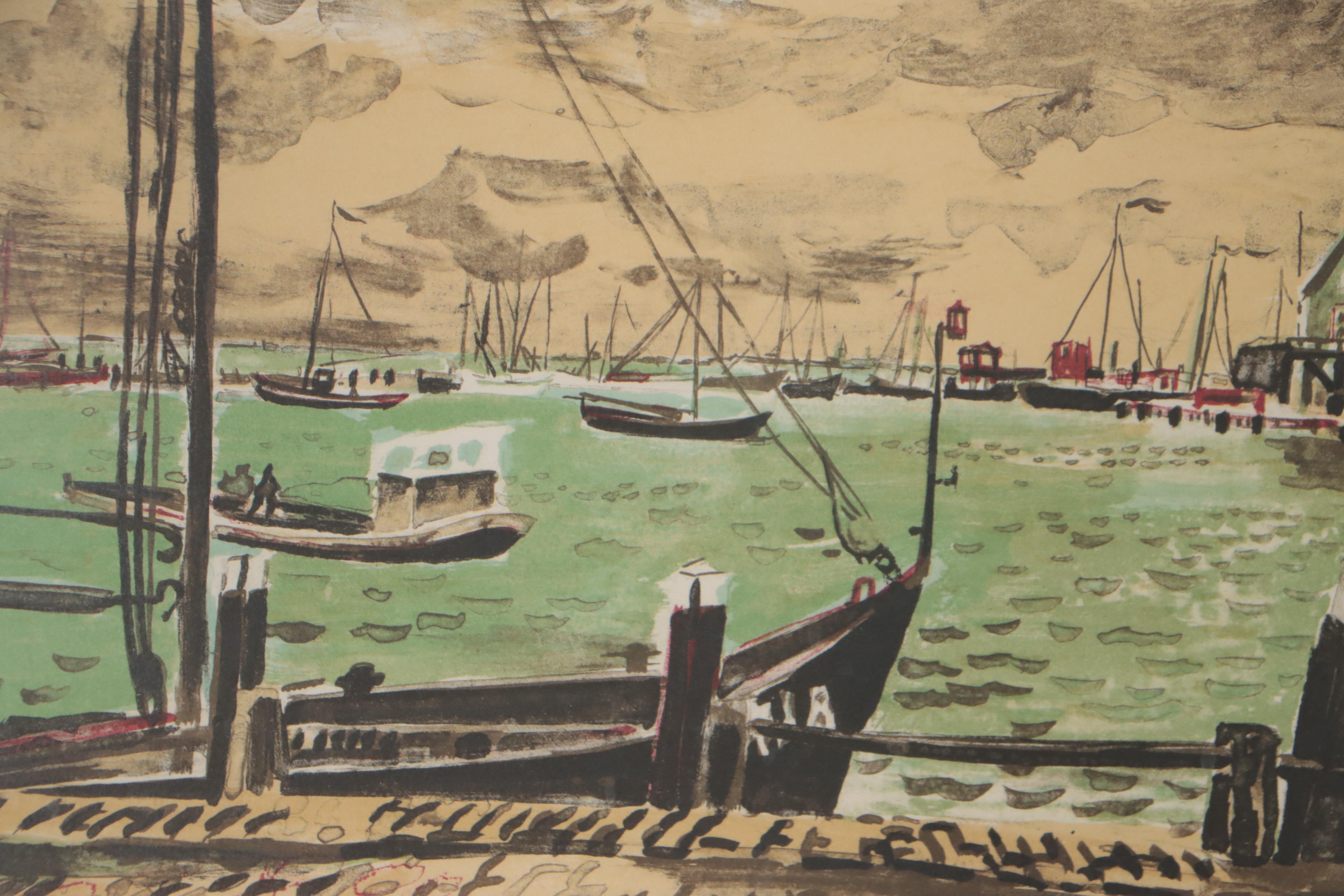 Maurice Boitel French Harbor Scene Lithograph