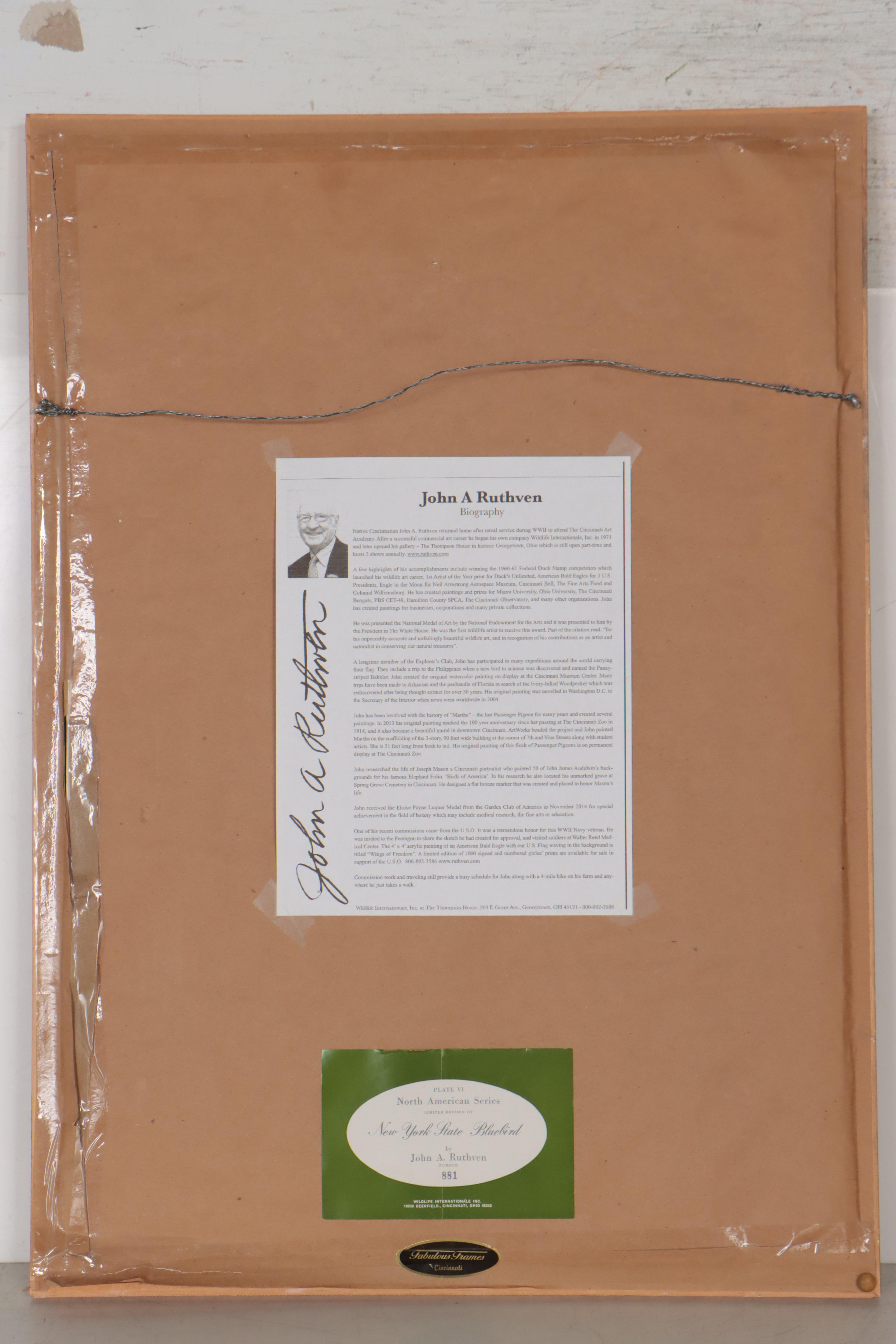 John Ruthven Offset Lithograph "New York State Bluebird"