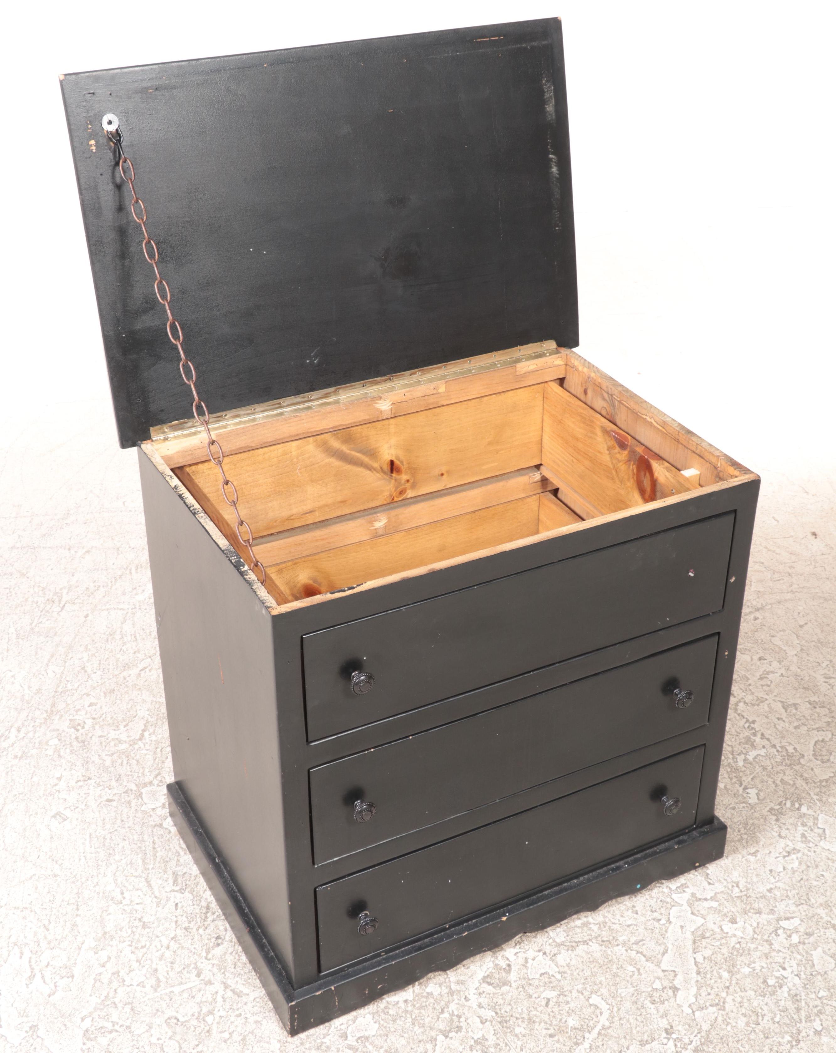 American Primitive Style Ebonized Lift-Lid Chest, Adapted
