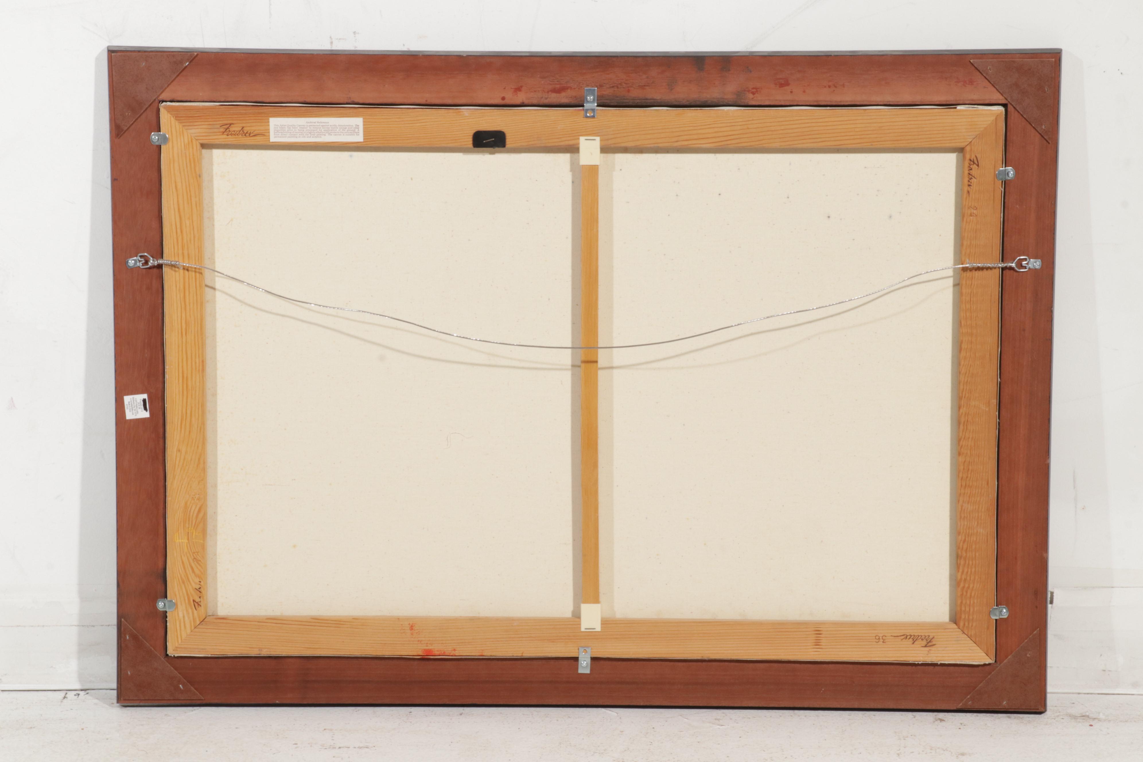 J. Diehl Still Life Oil Painting of Blanket on Rattan Chair, Circa 2000