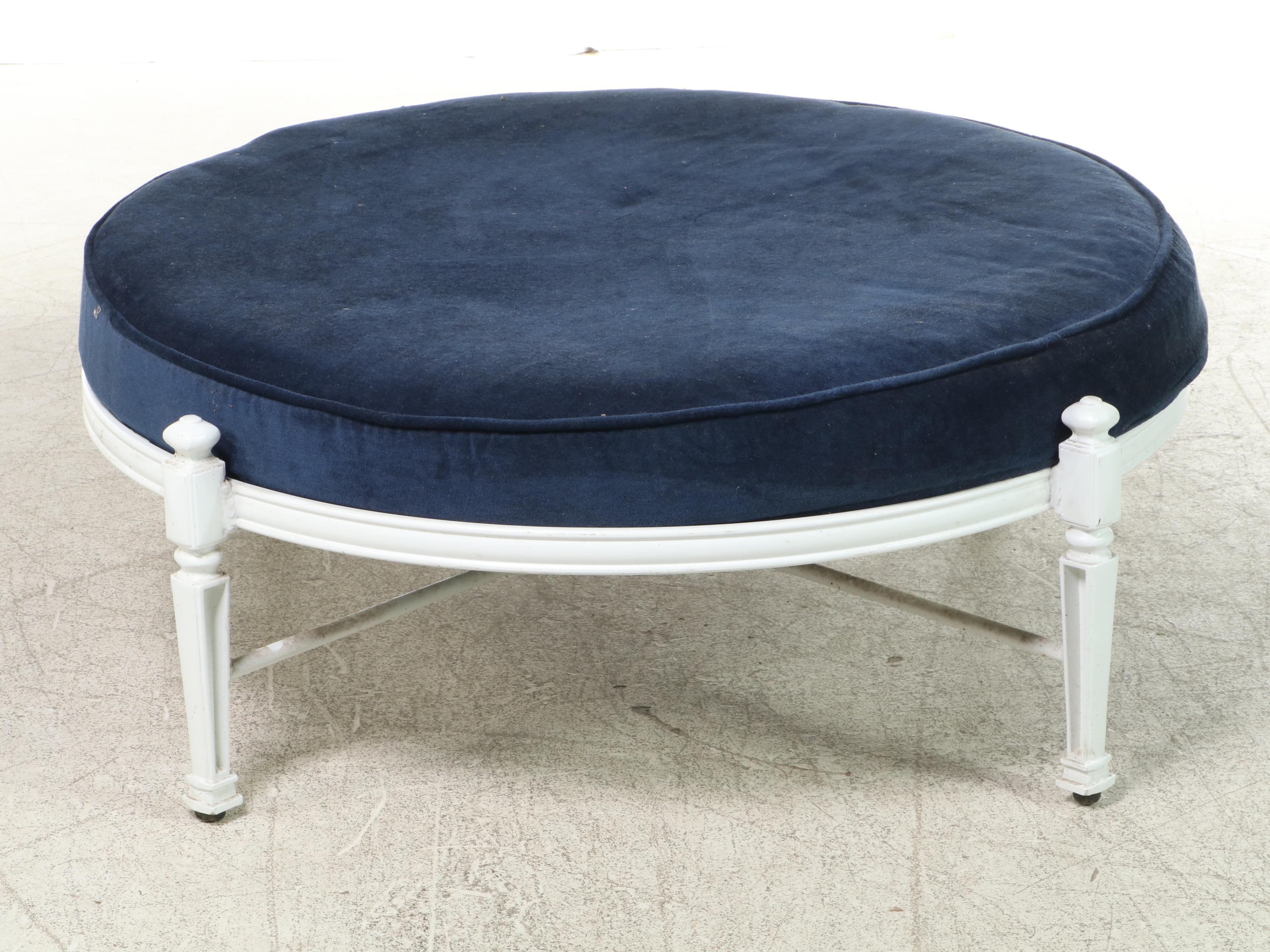 Cast Aluminum and Cushion Top Round Cocktail Ottoman