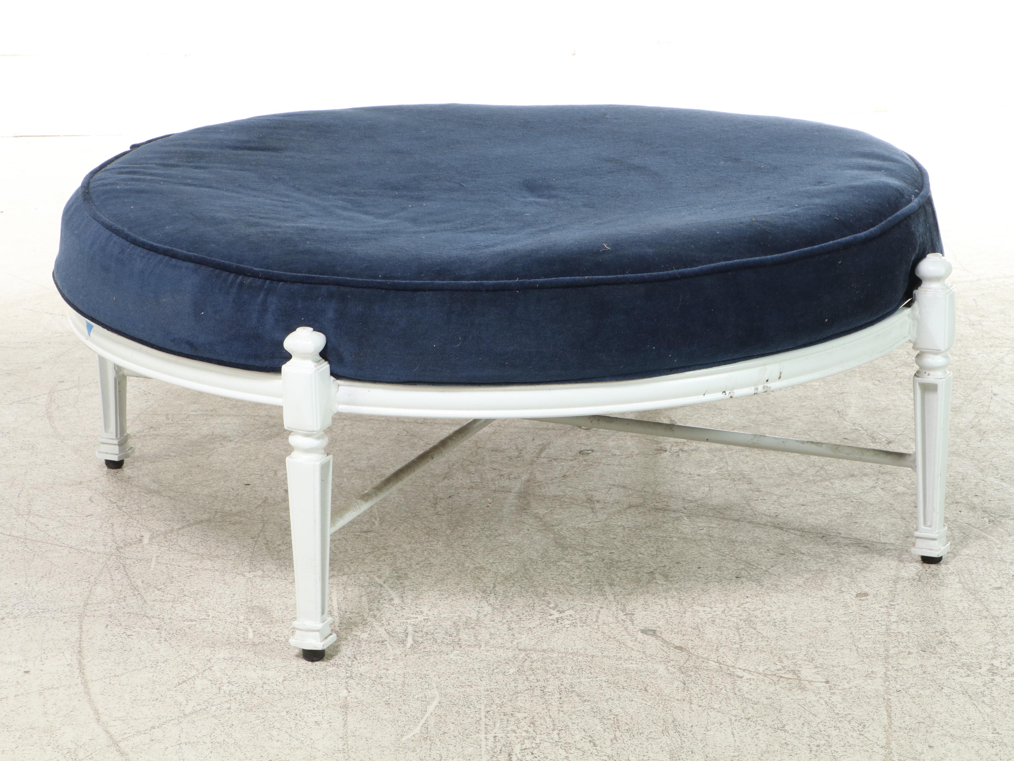 Cast Aluminum and Cushion Top Round Cocktail Ottoman