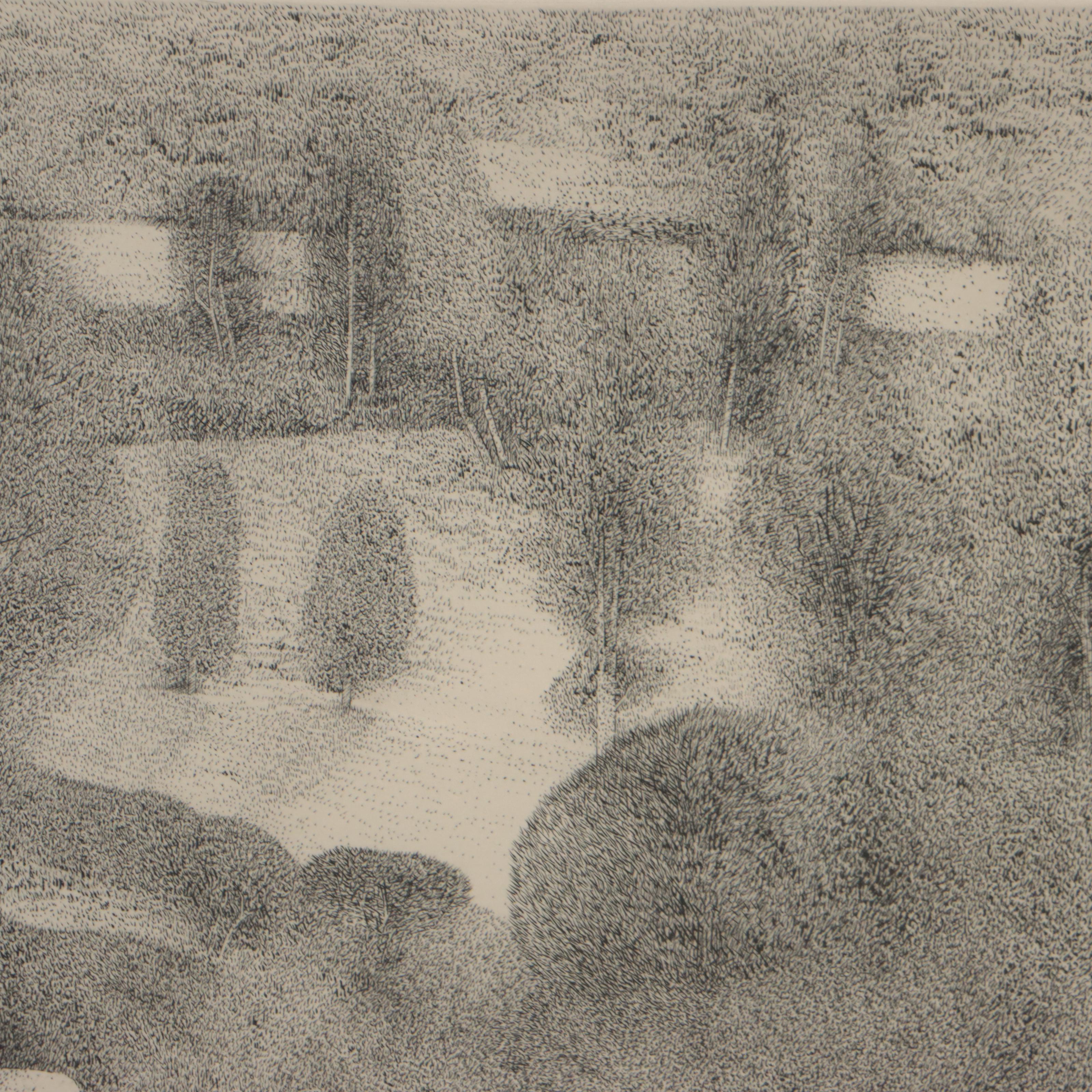 Richard Claude Ziemann Landscape Etching "Berkshire Valley," 1967