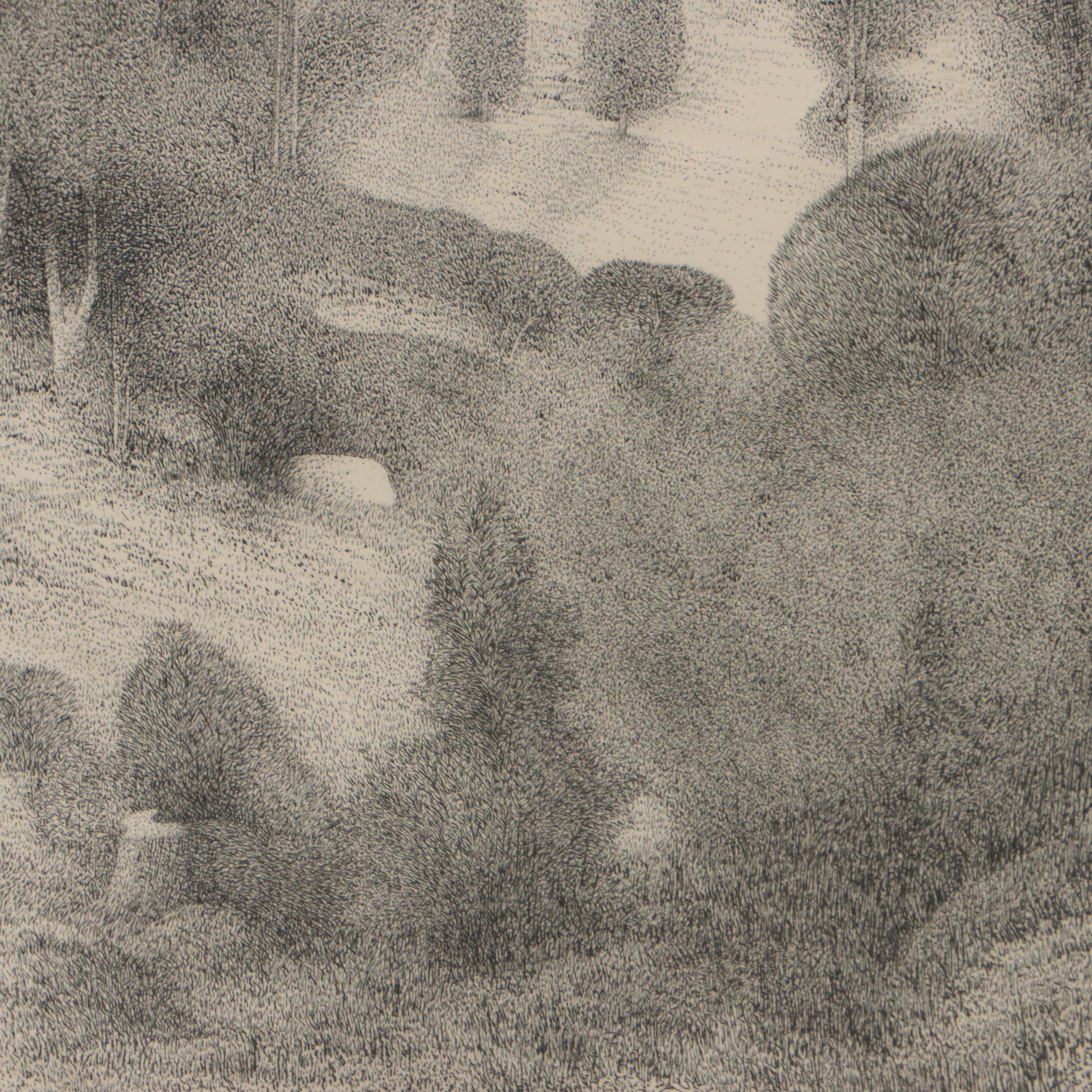 Richard Claude Ziemann Landscape Etching "Berkshire Valley," 1967