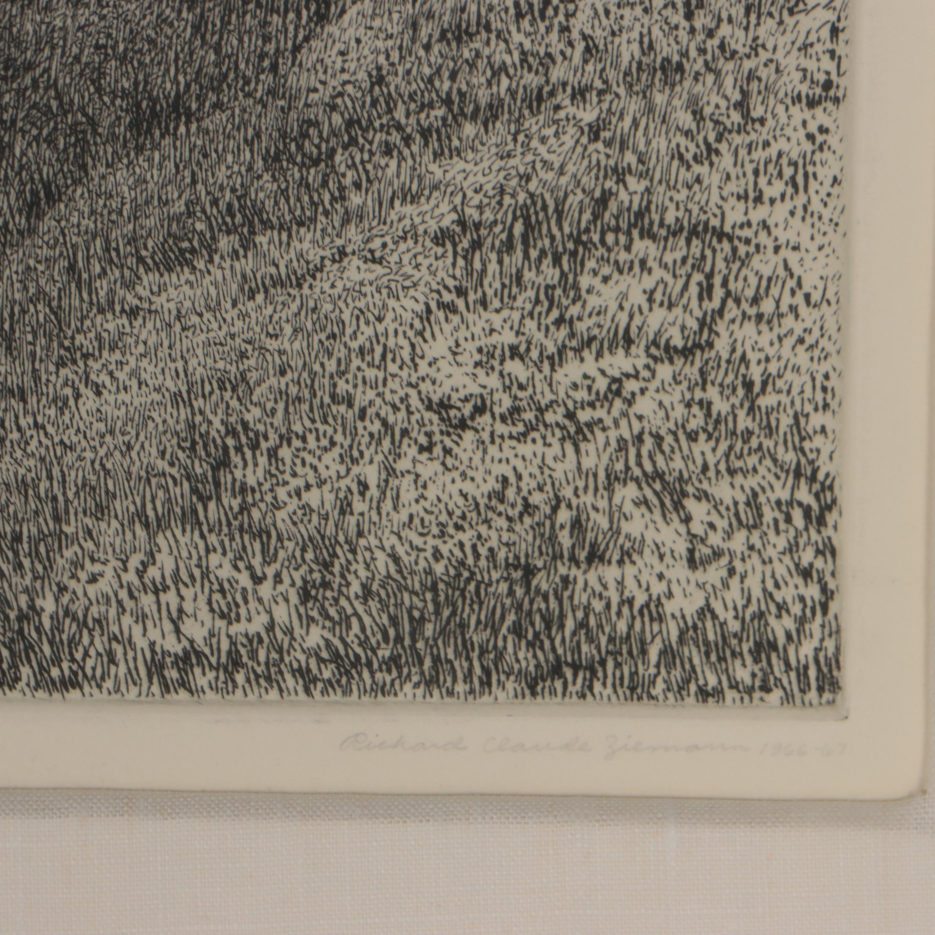 Richard Claude Ziemann Landscape Etching "Berkshire Valley," 1967