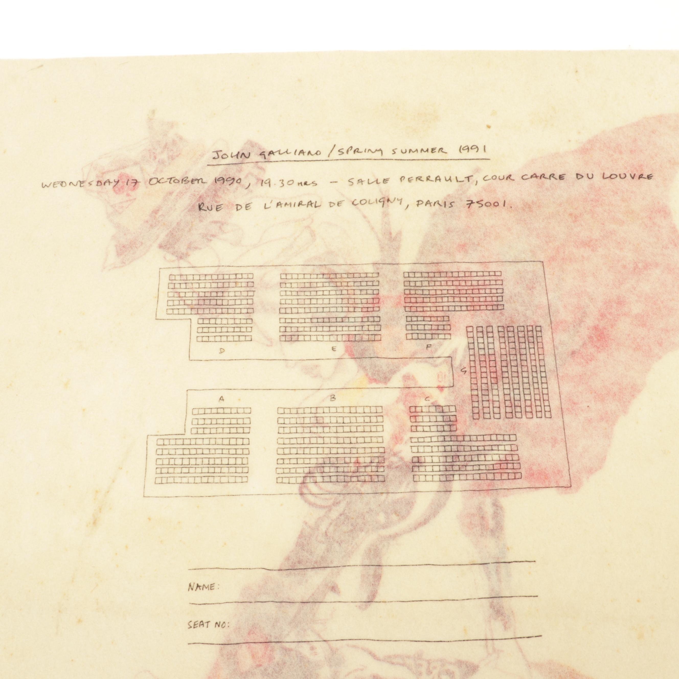 John Galliano "Spring Summer 1991" Fashion Show Giclée Invitation, 1990