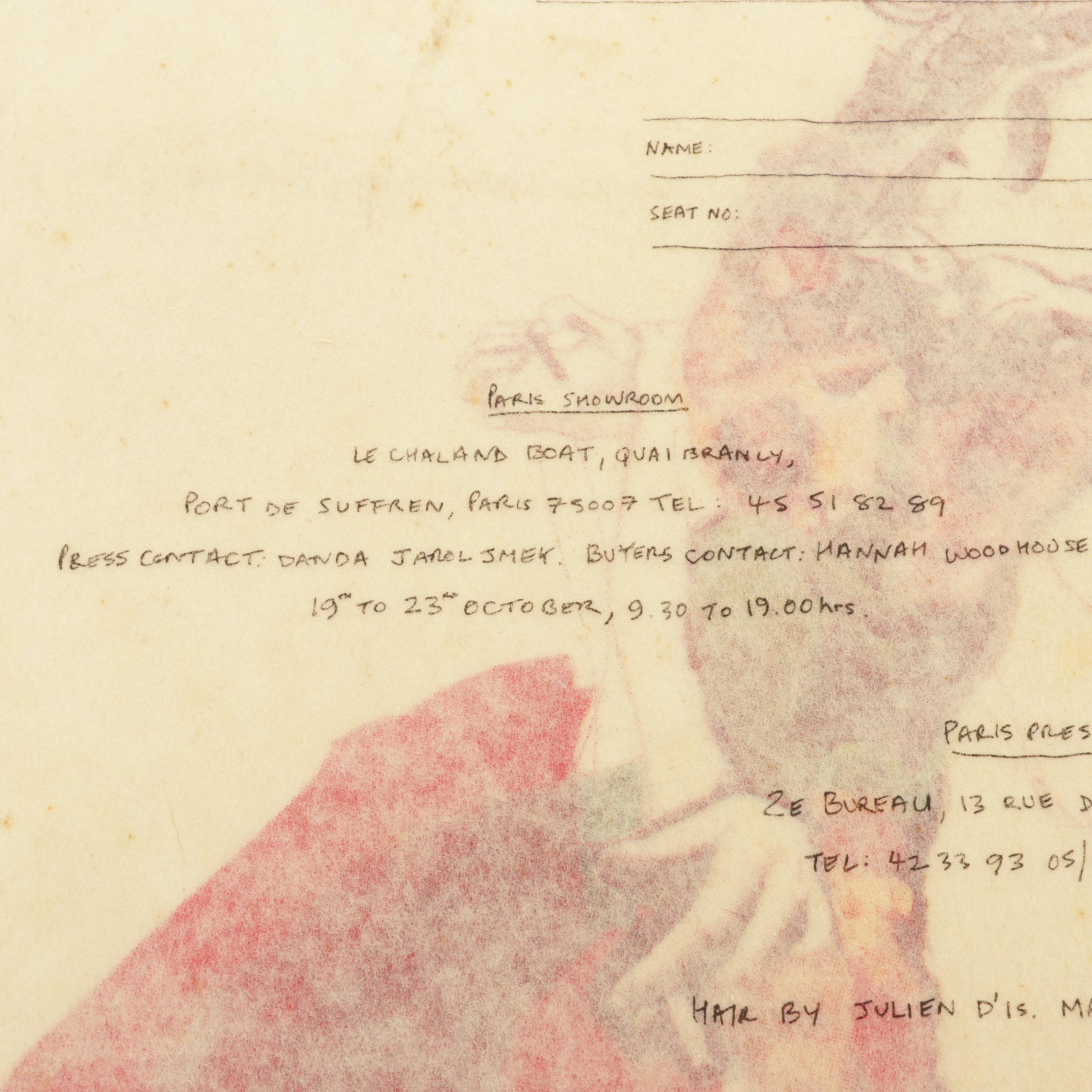 John Galliano "Spring Summer 1991" Fashion Show Giclée Invitation, 1990