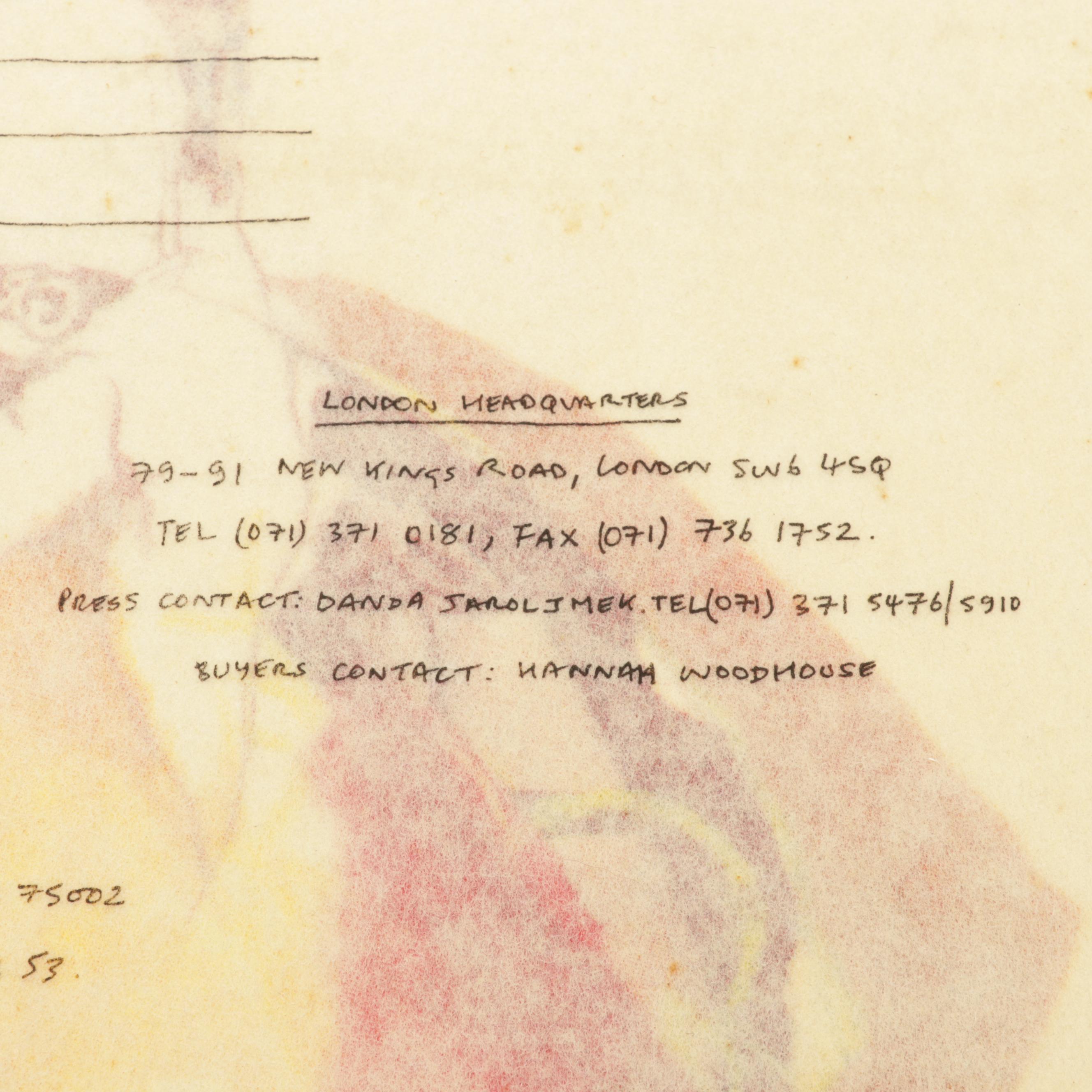 John Galliano "Spring Summer 1991" Fashion Show Giclée Invitation, 1990