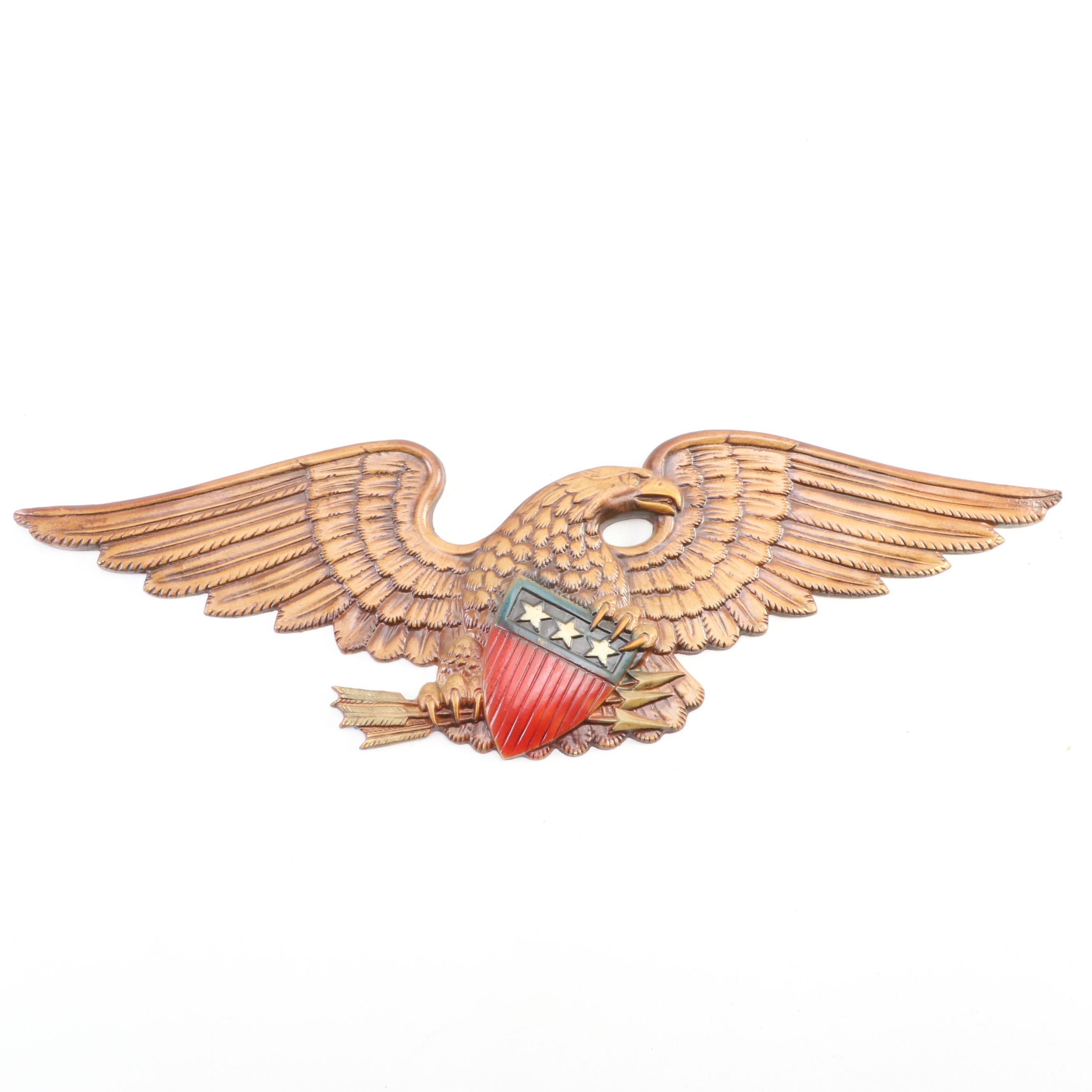 Wooden American Eagle Wall Plaque, Mid to Late 20th Century
