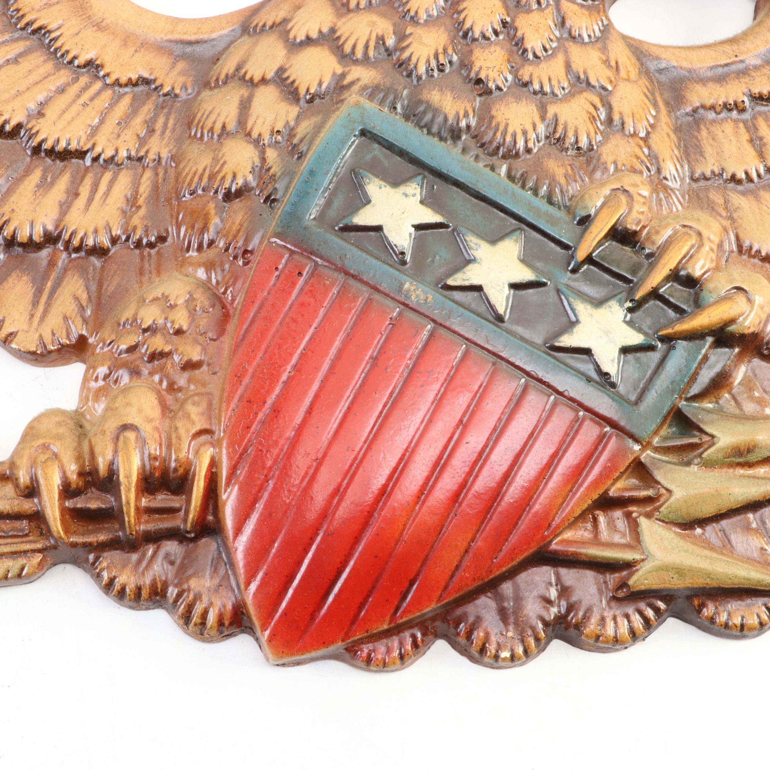 Wooden American Eagle Wall Plaque, Mid to Late 20th Century