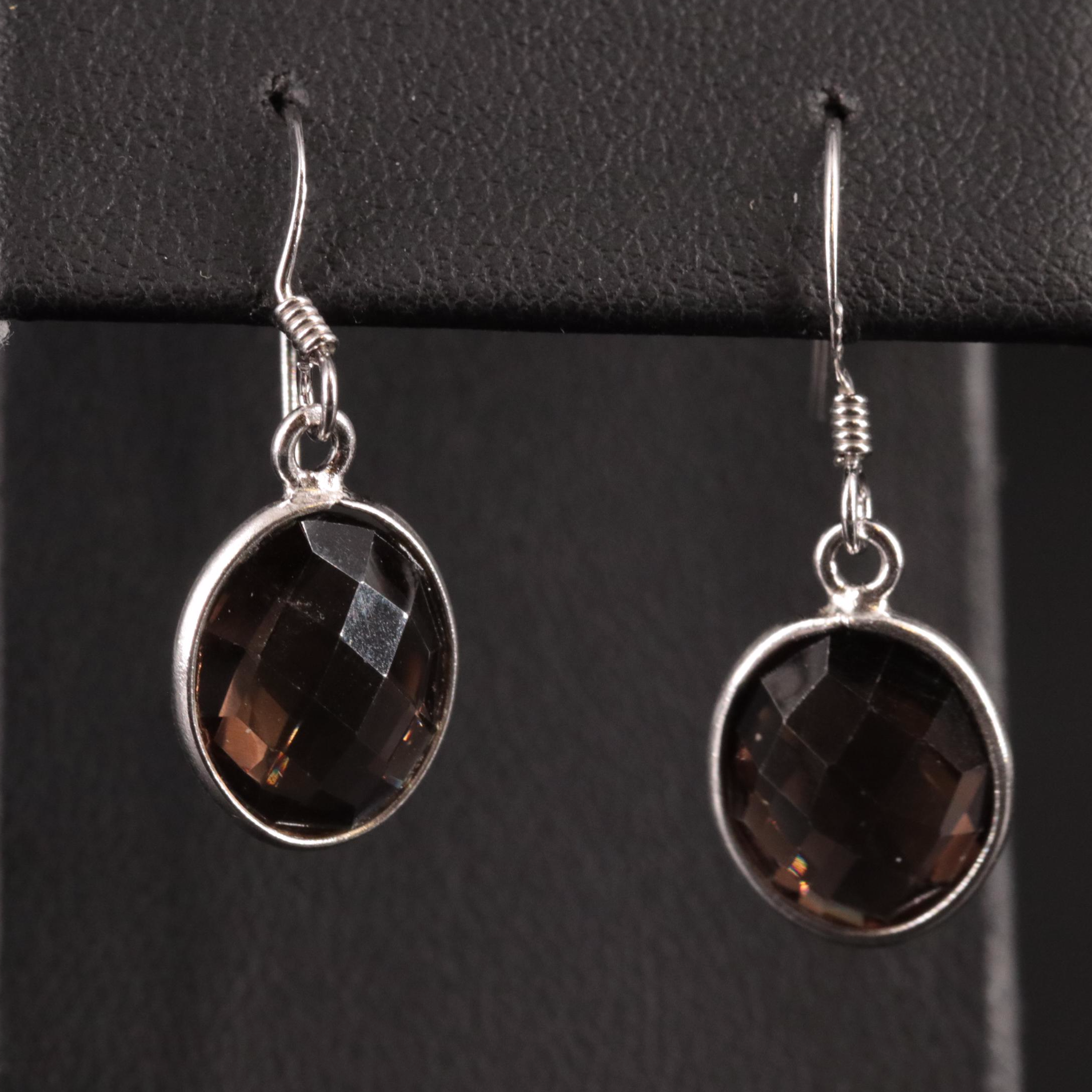 Sterling Oval Gemstone Drop Earrings