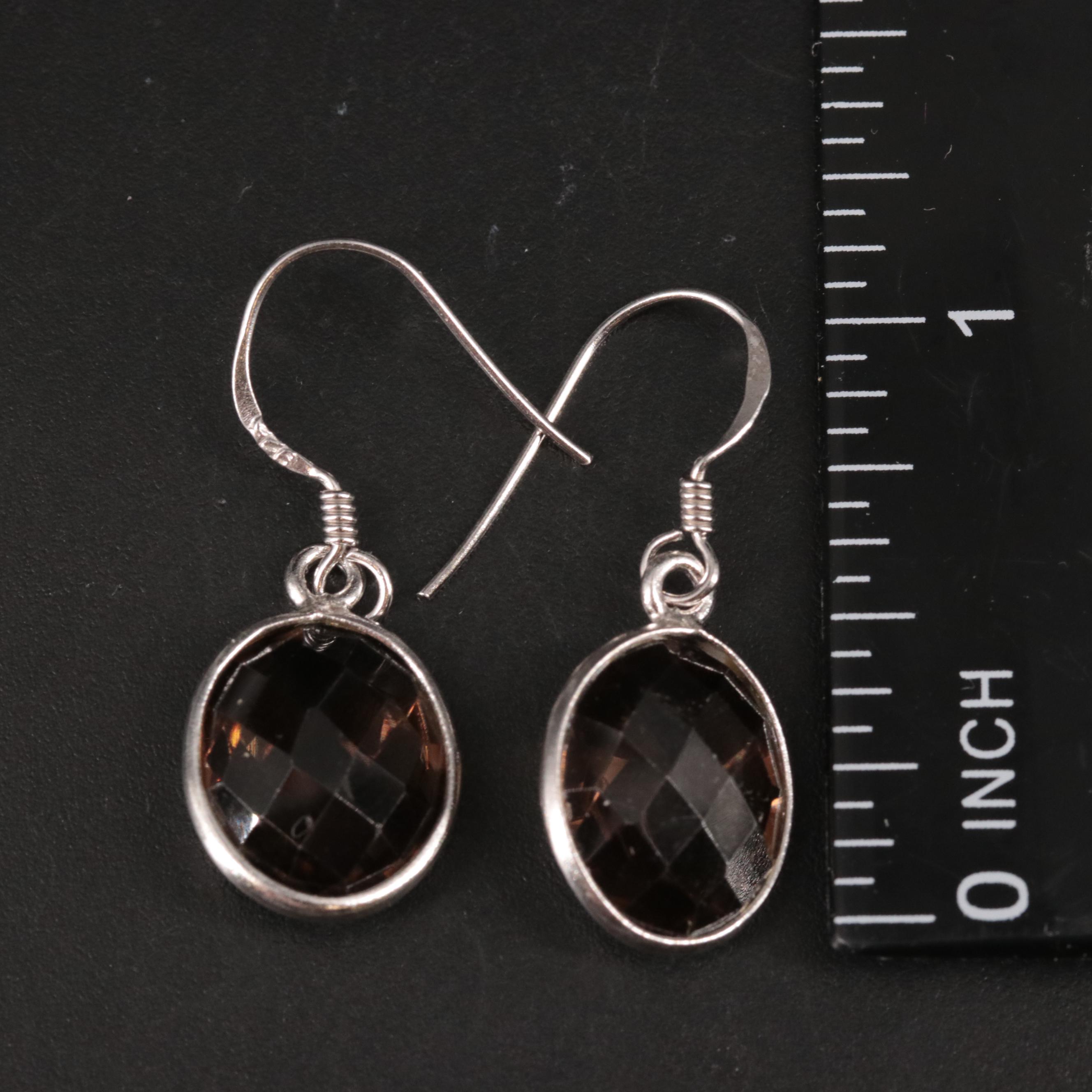 Sterling Oval Gemstone Drop Earrings