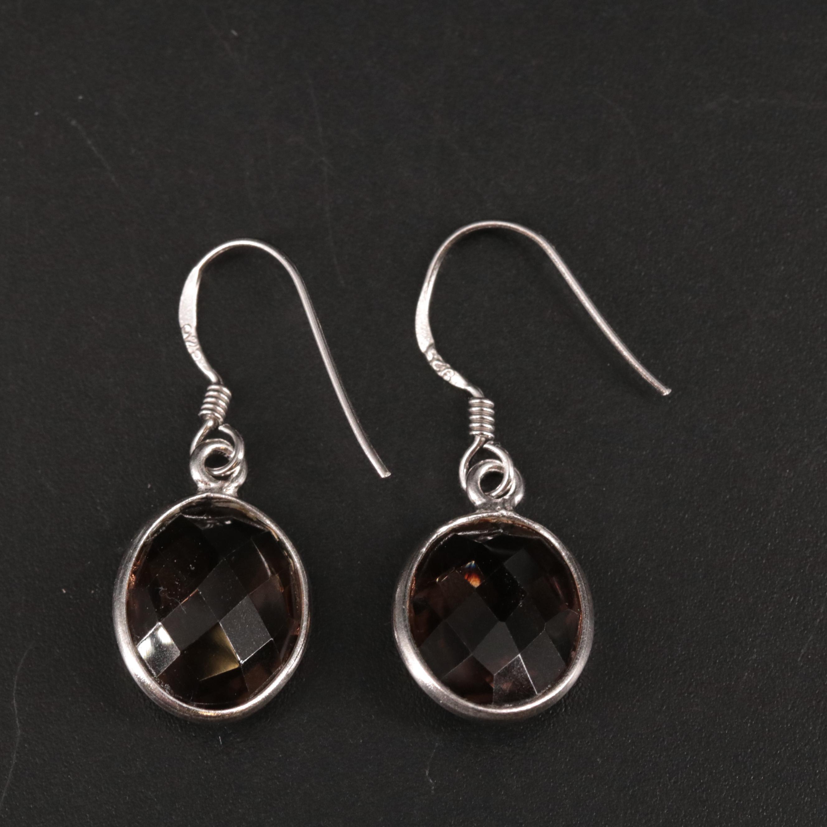 Sterling Oval Gemstone Drop Earrings