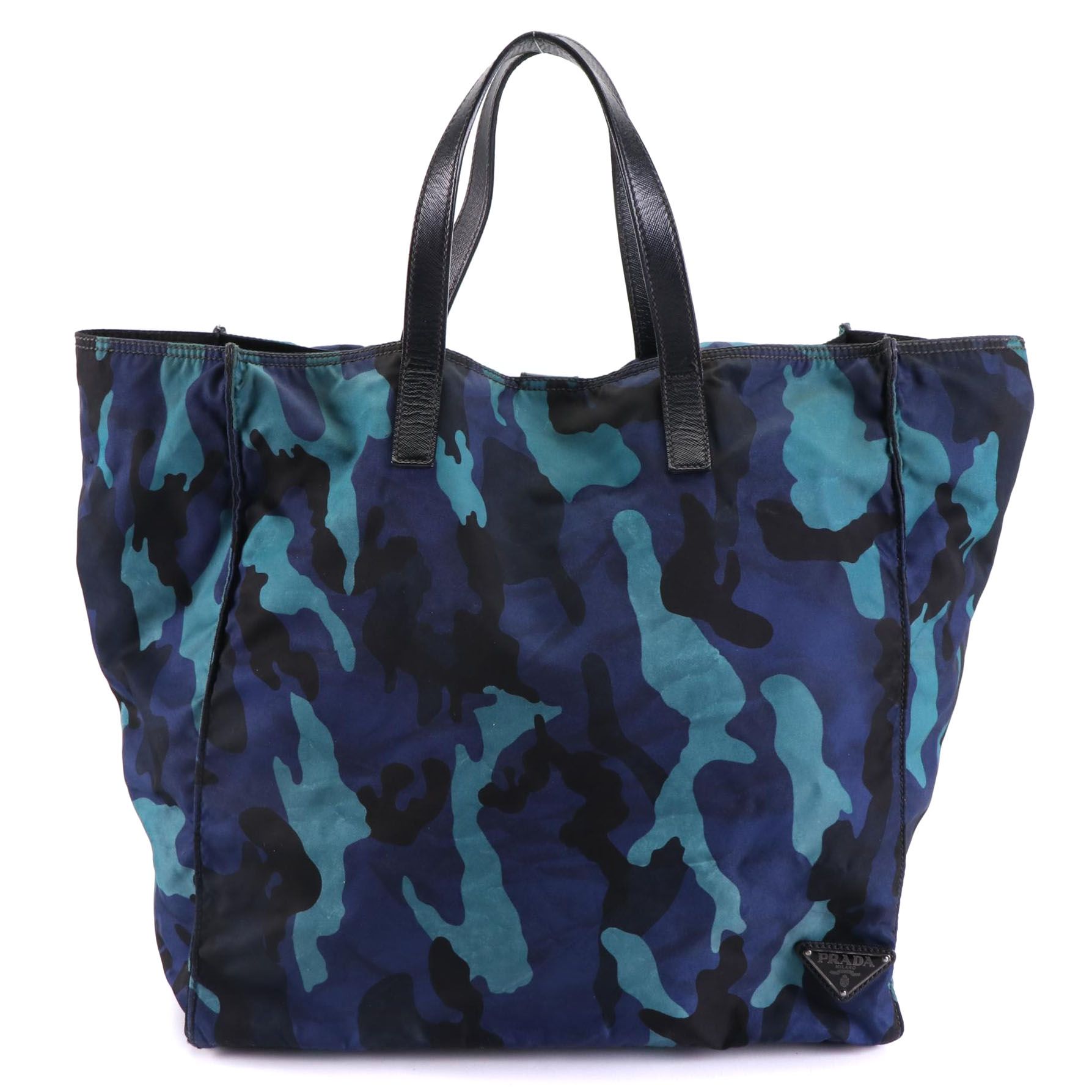 Prada Large Tote Bag in Camo Nylon Gabardine and Saffiano Leather w/Strap