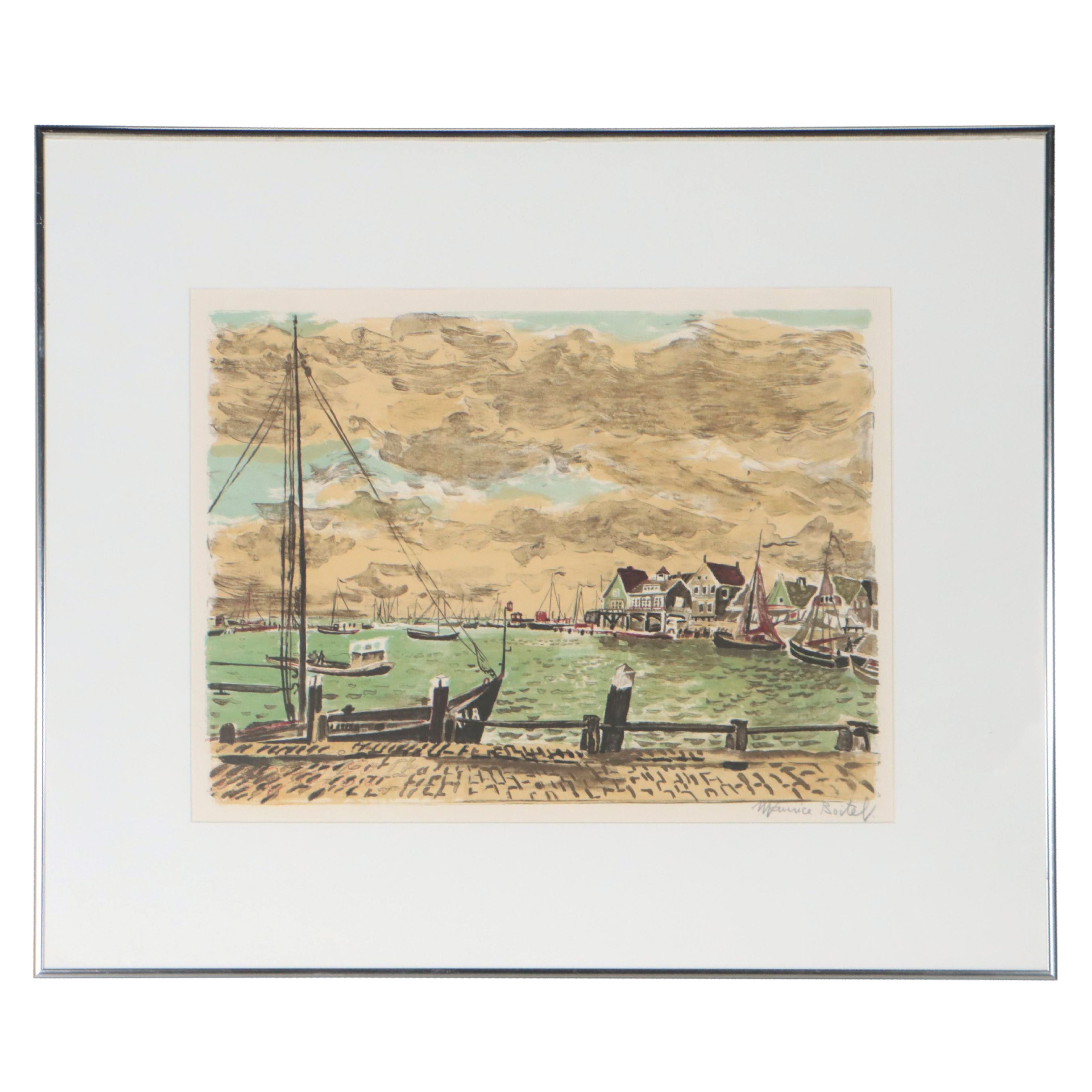 Maurice Boitel French Harbor Scene Lithograph