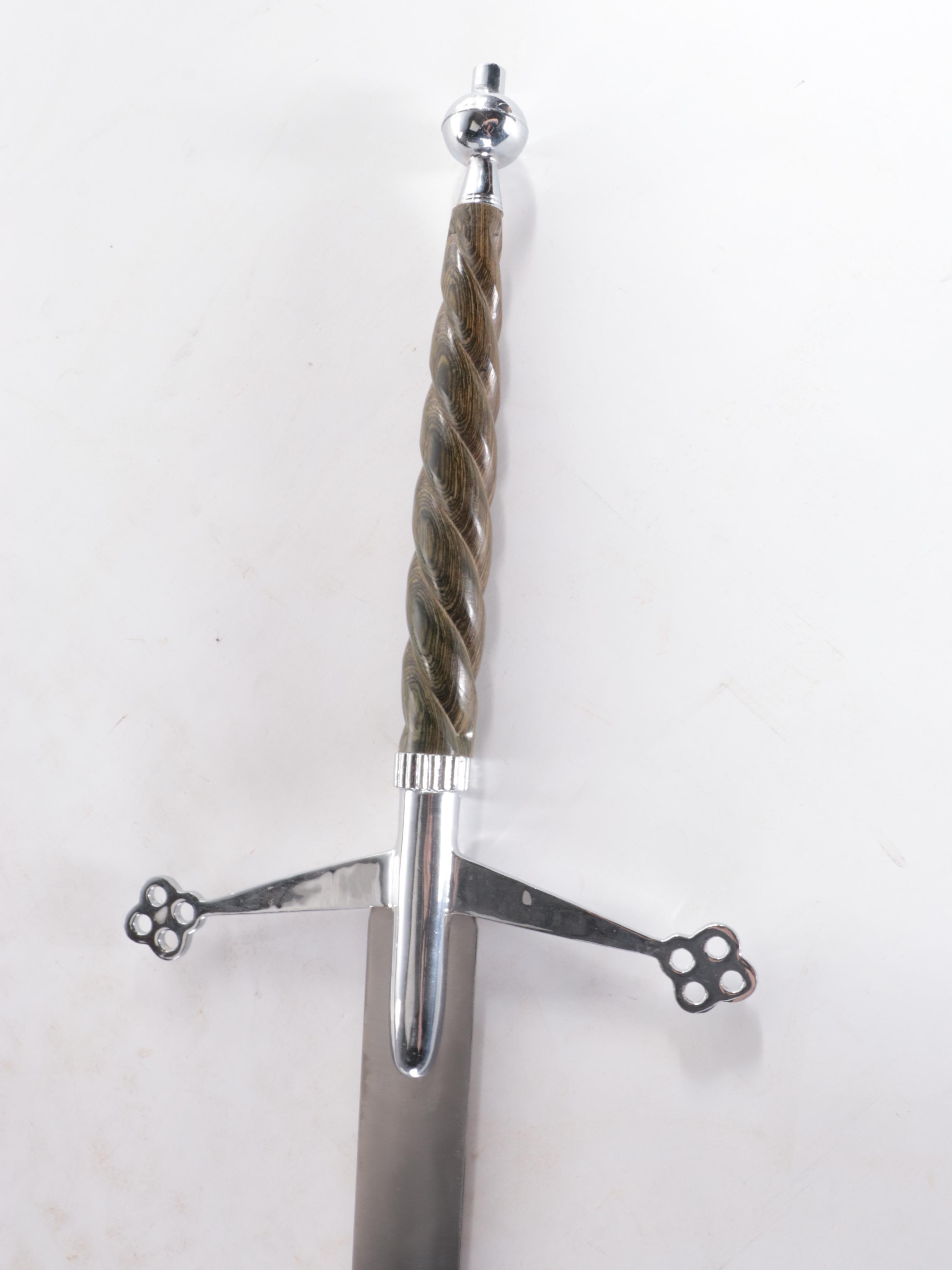 Fantasy Broad Sword with Sprial Turned Wood Handle