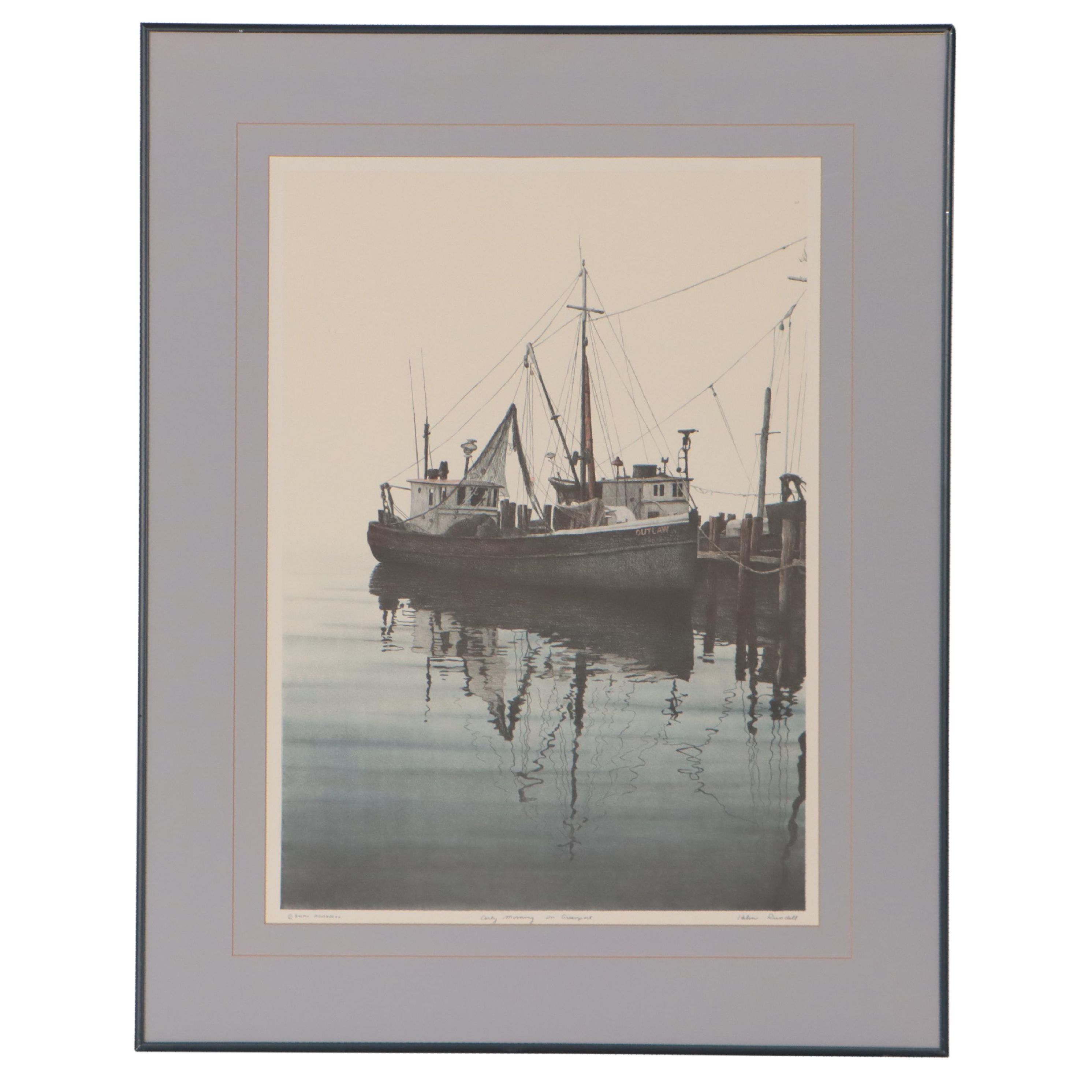 Helen Rundell Nautical Lithograph "Early Morning on Greenport"