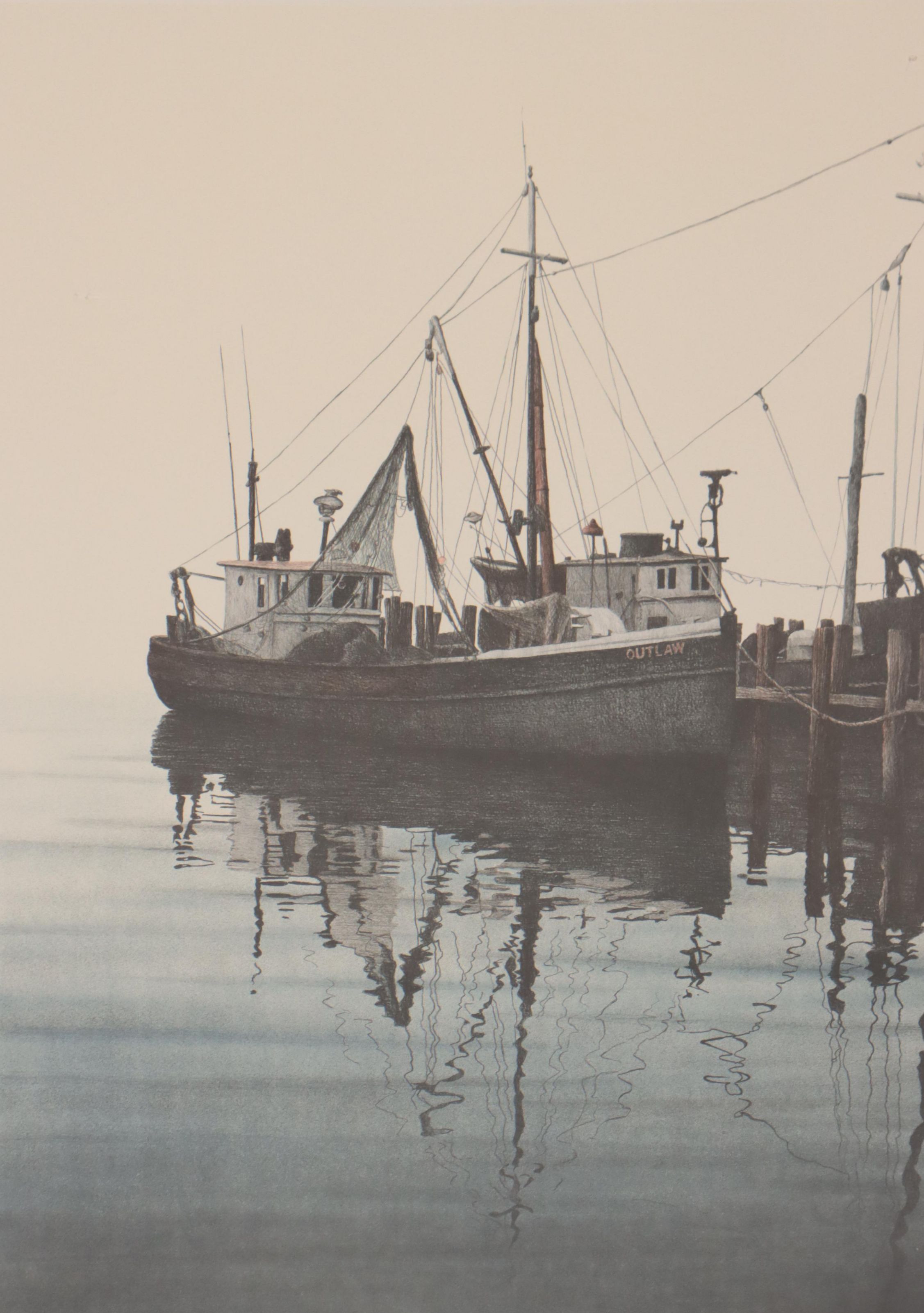 Helen Rundell Nautical Lithograph "Early Morning on Greenport"
