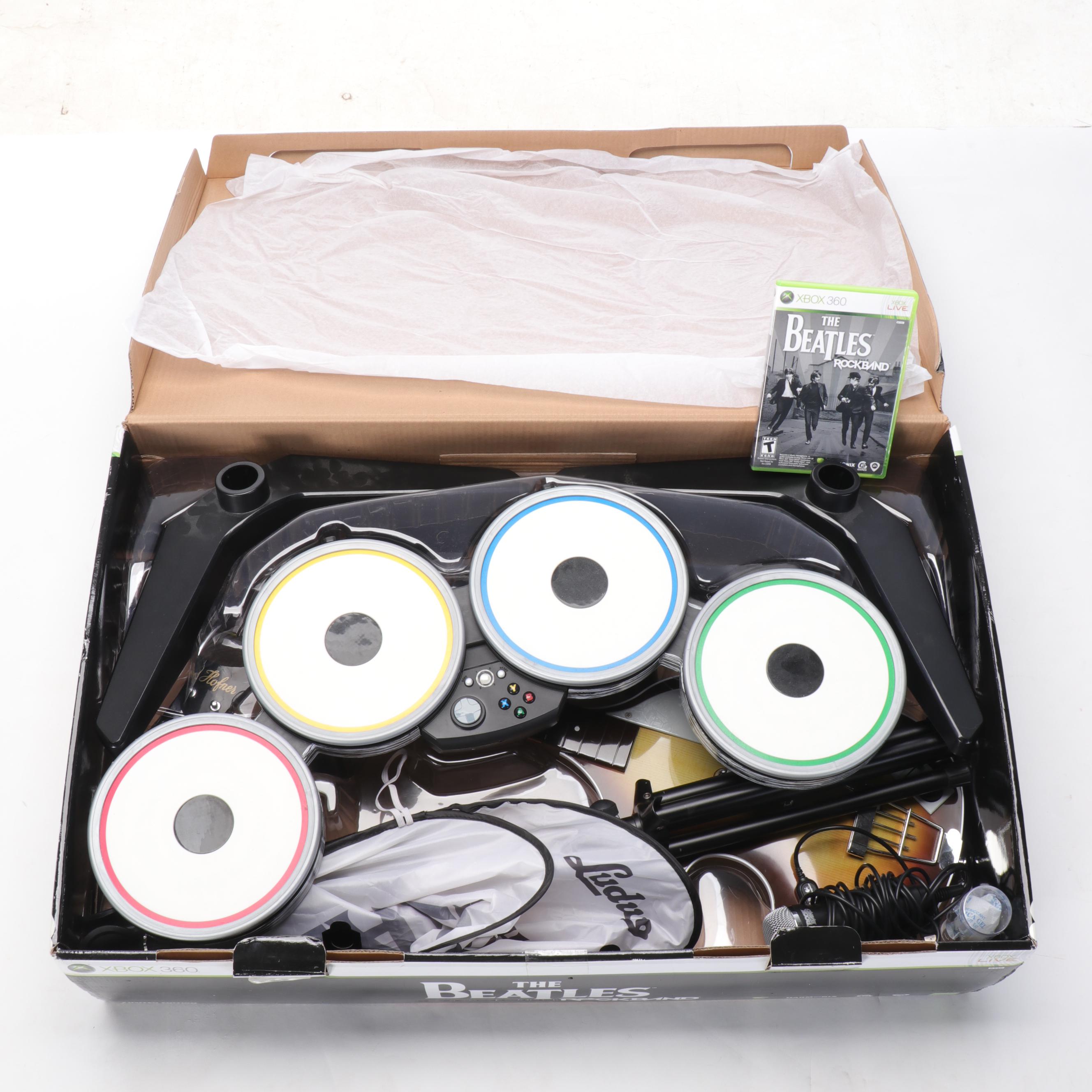 XBOX 360 The Beatles Rockband Game with Two Guitar Hero X-Plorer Controllers