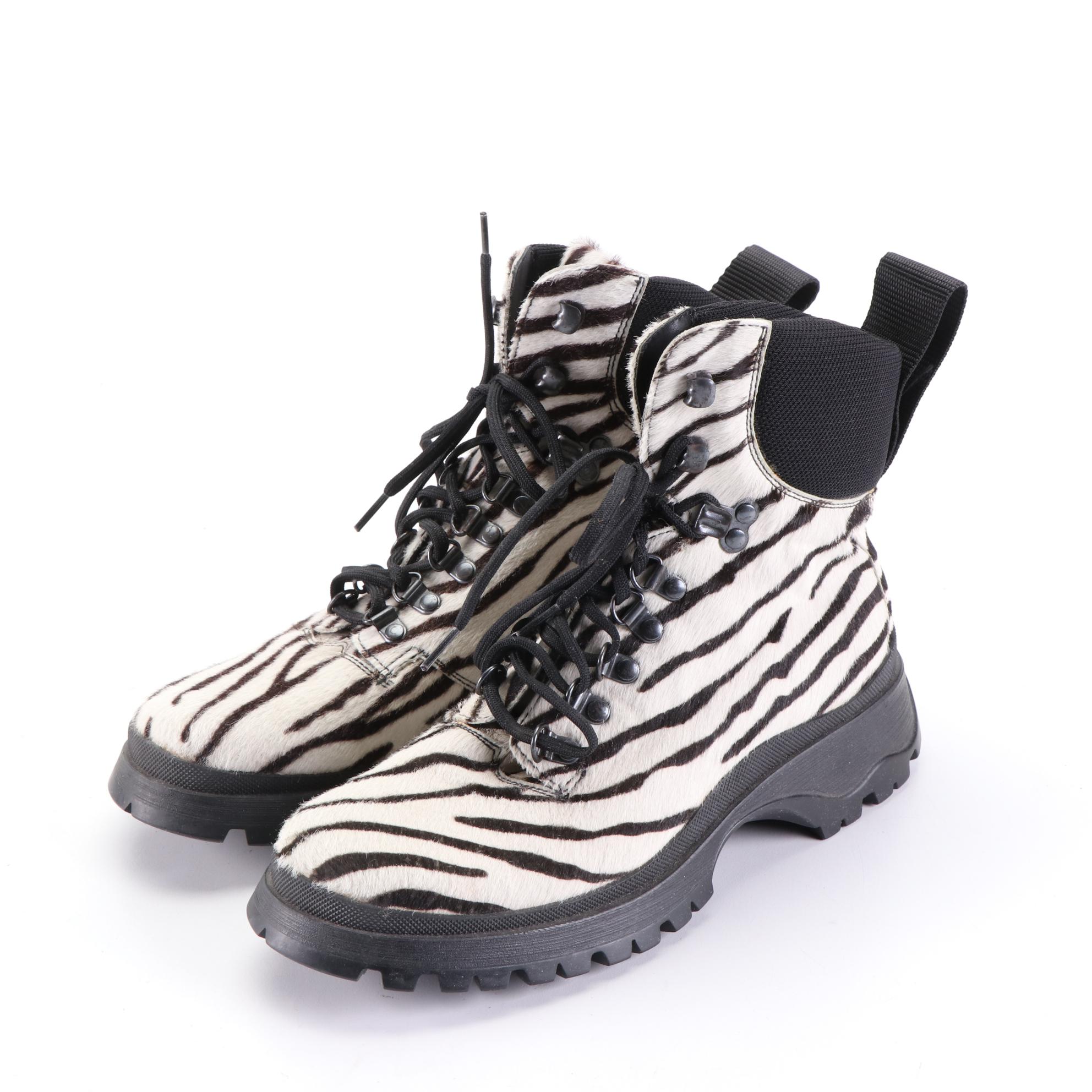 Prada Sport Lace-Up Boots in Zebra Stripe Calf Hair