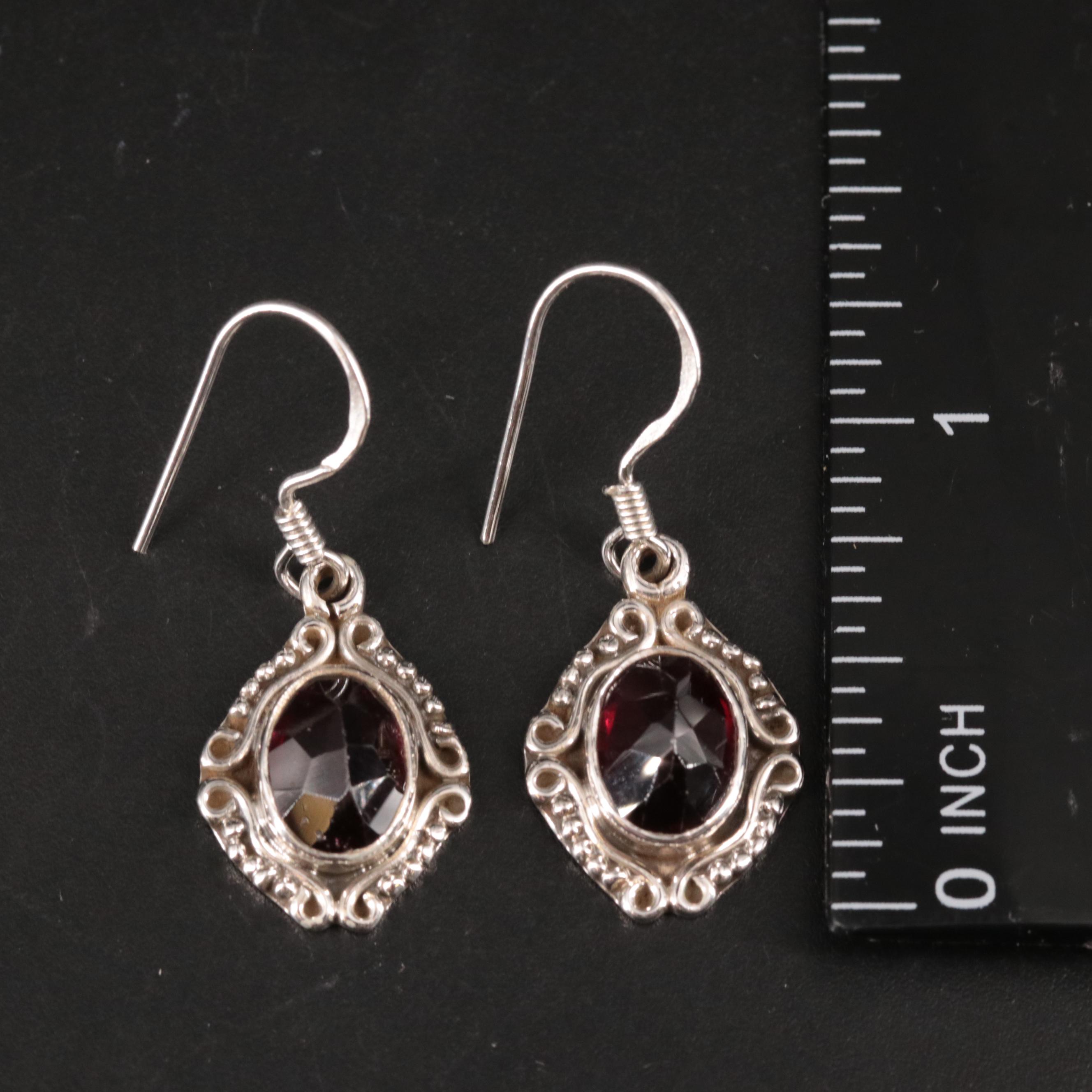 Sterling Silver Garnet Drop Earrings