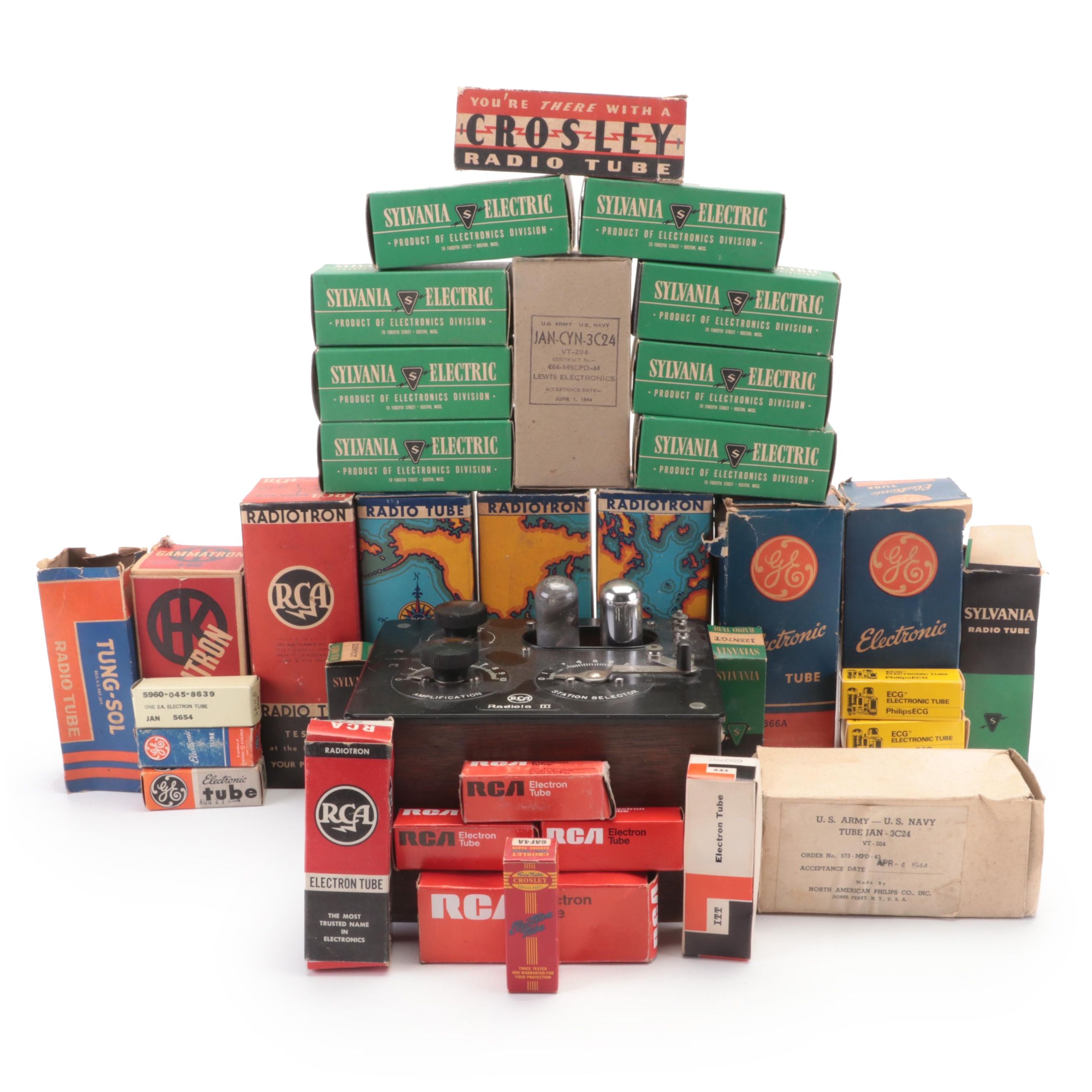 RCA Radiola III Receiver with U.S. Military Issue, Crosley, More Radio Tubes