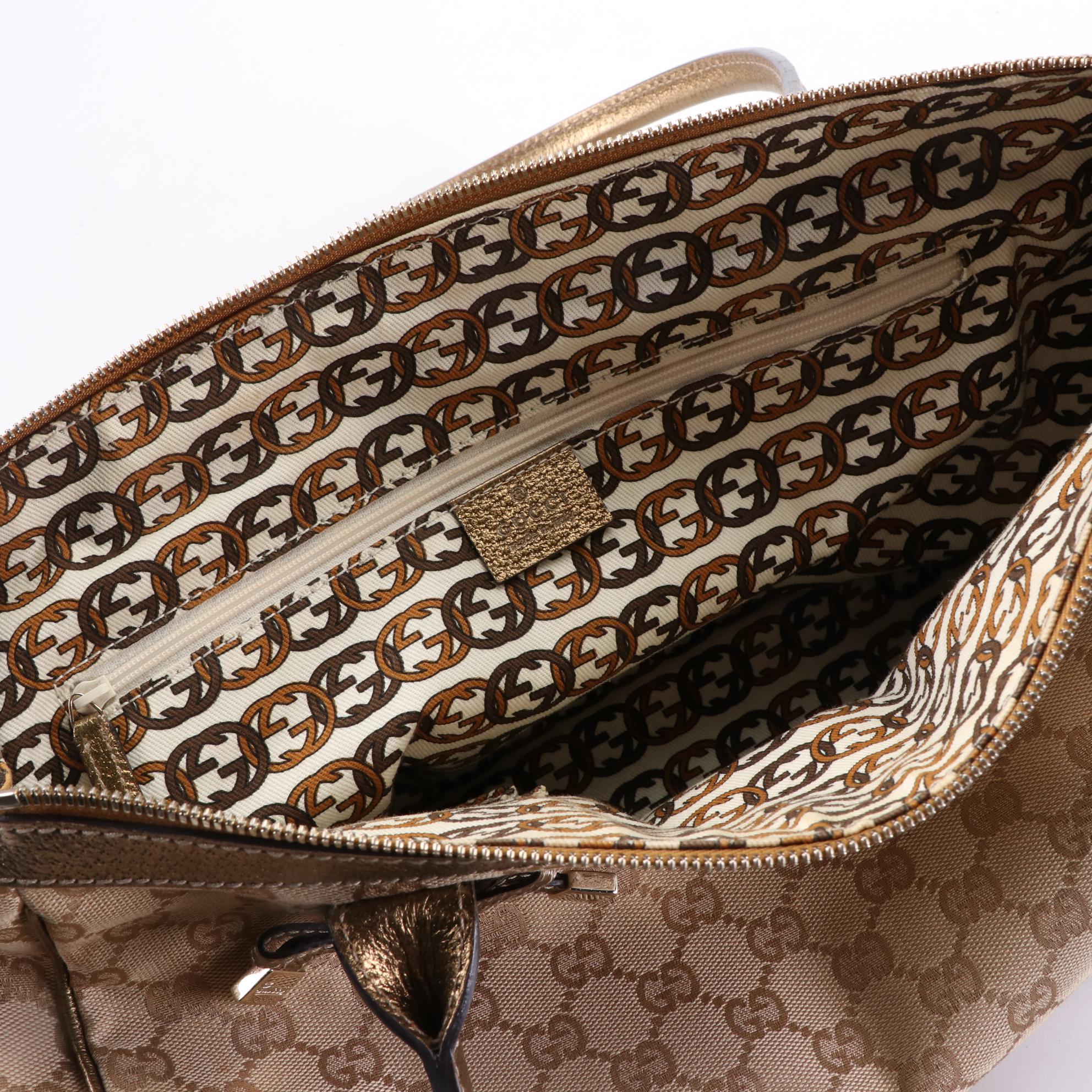 Gucci Princy Shoulder Bag in GG Canvas and Metallic Cingiale Leather