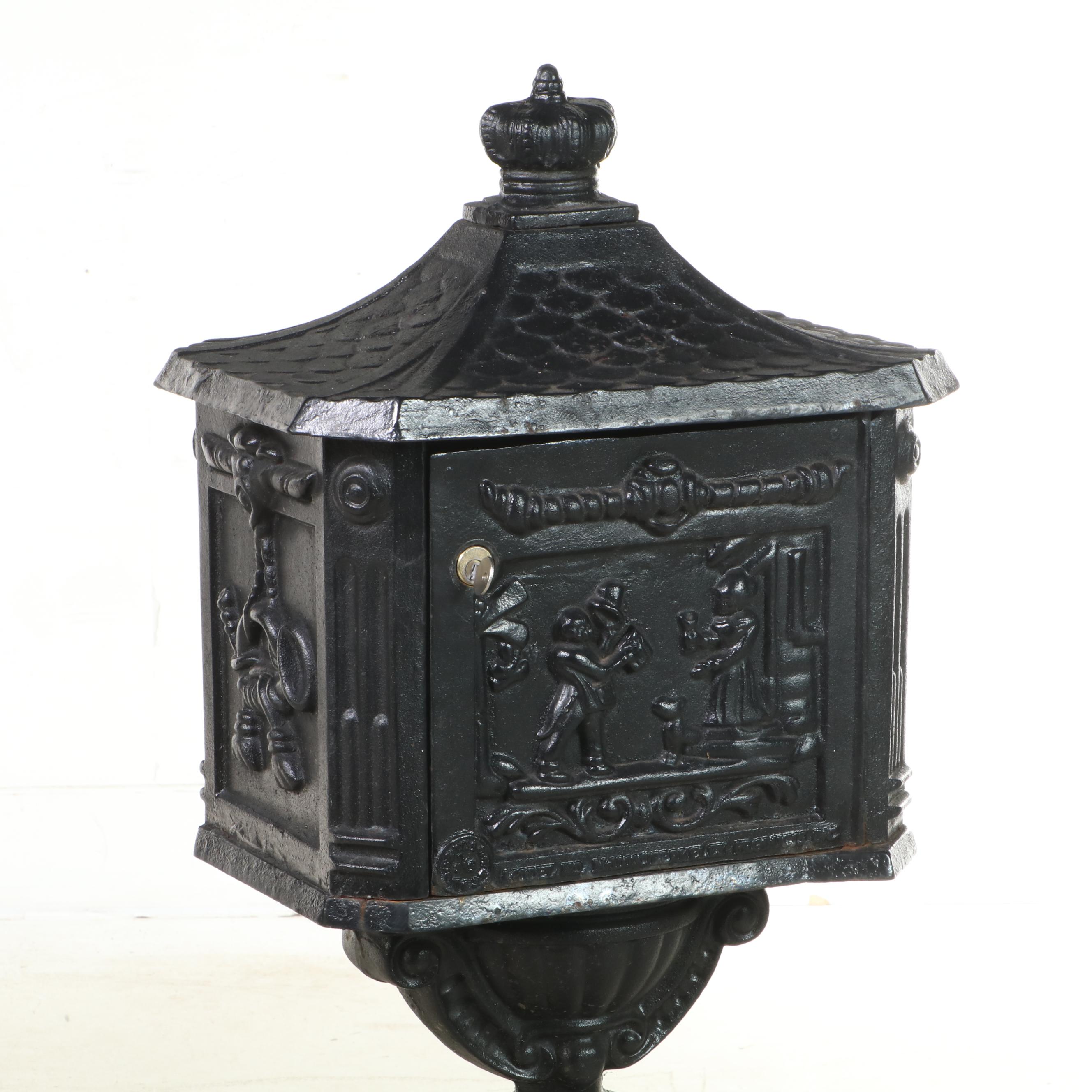 Cast Iron U.S. Mail Box on Stand with Key