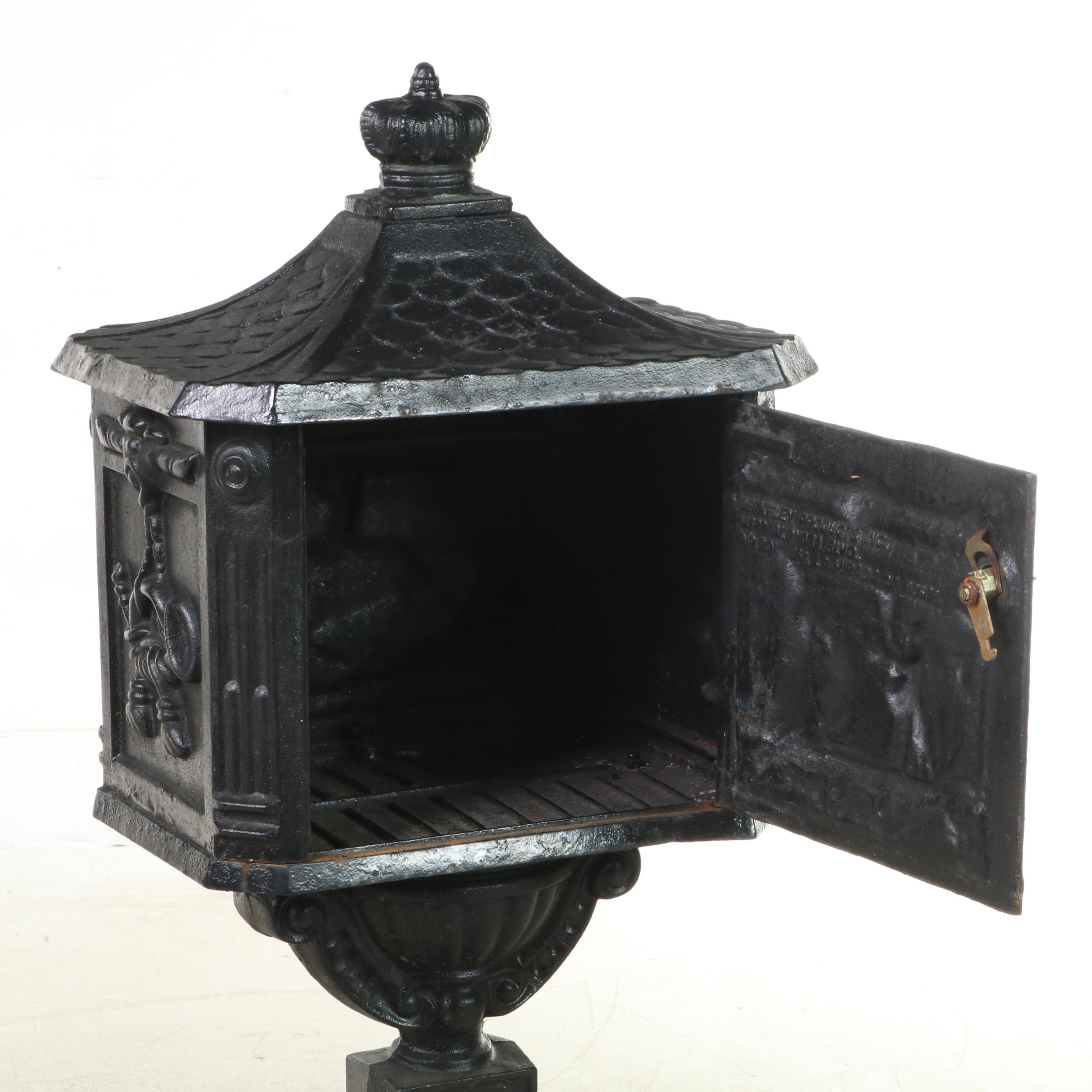 Cast Iron U.S. Mail Box on Stand with Key