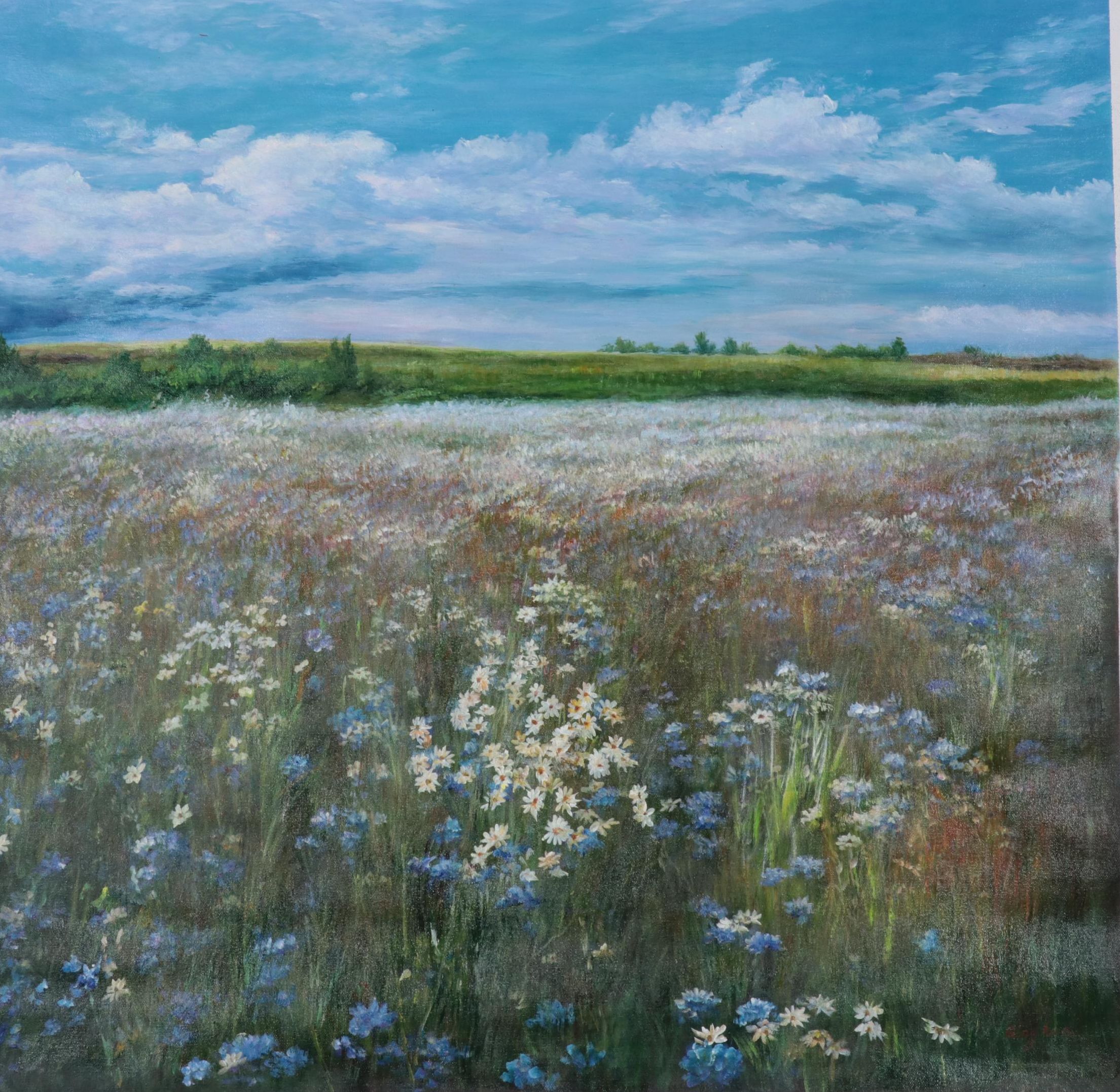 Qinghua Flower Field Landscape Oil Painting