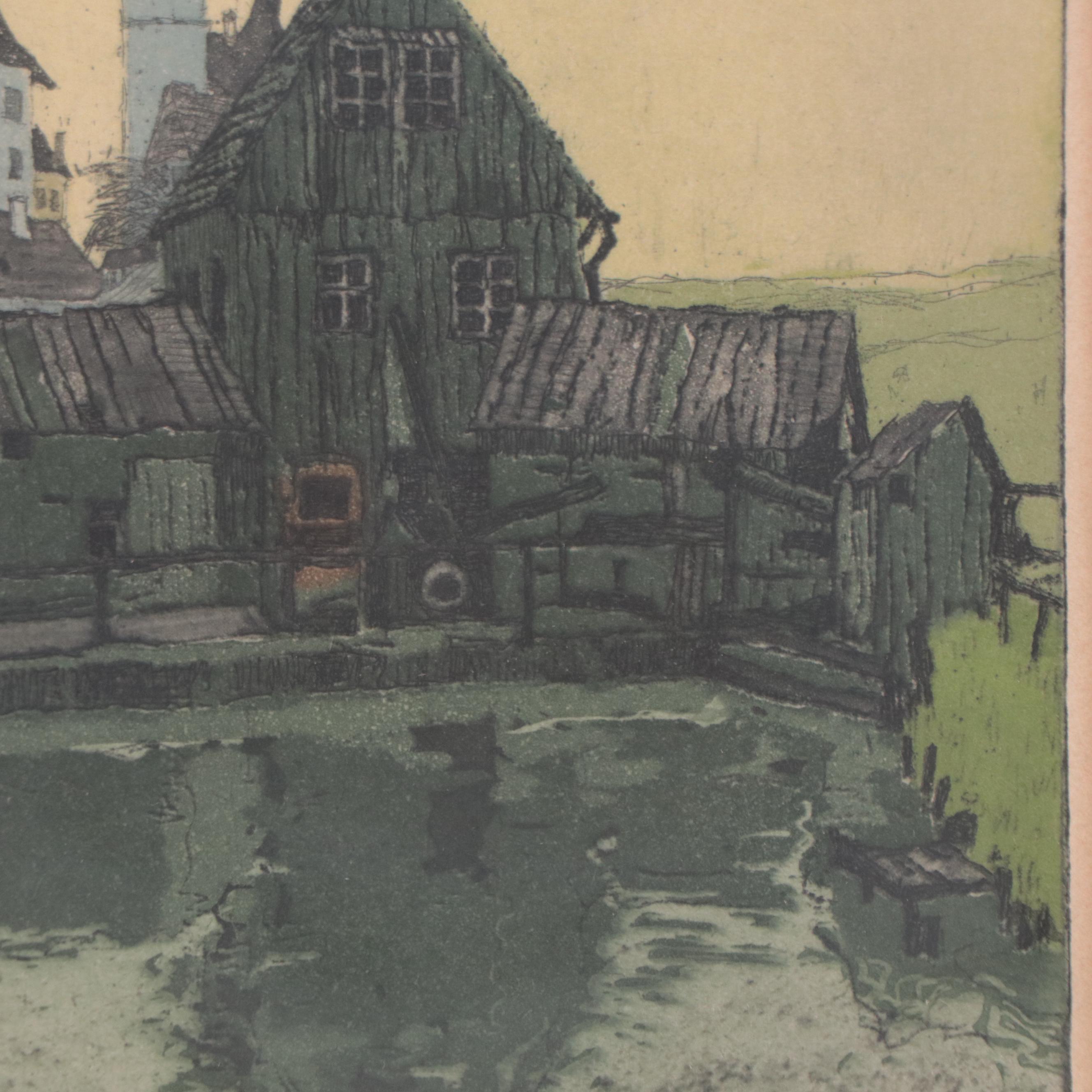 Hans Figura Aquatint Etching of Styria, Austria