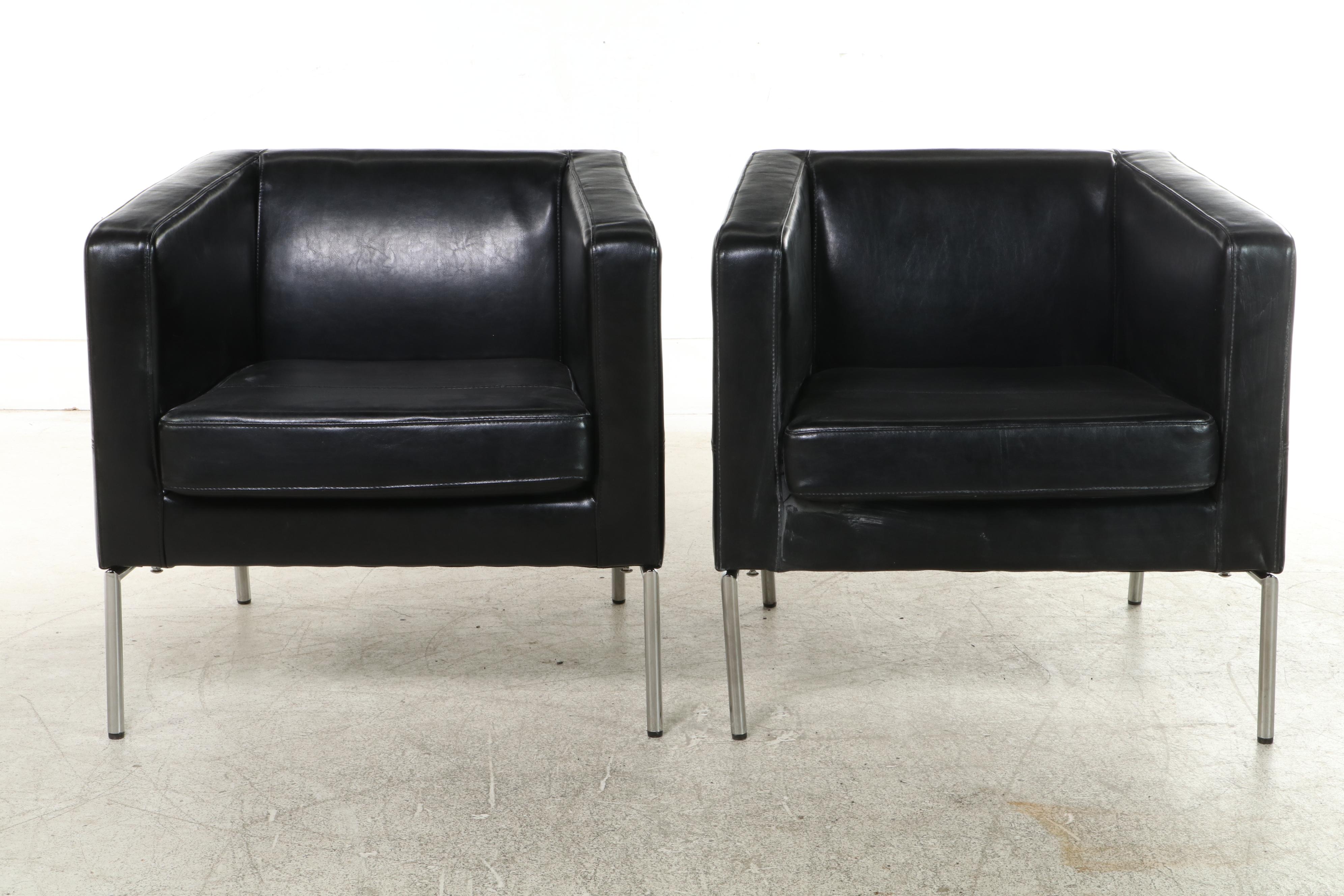 Marianne and Knut Hagberg for IKEA "Klappsta" Leather and Chrome Club Chairs