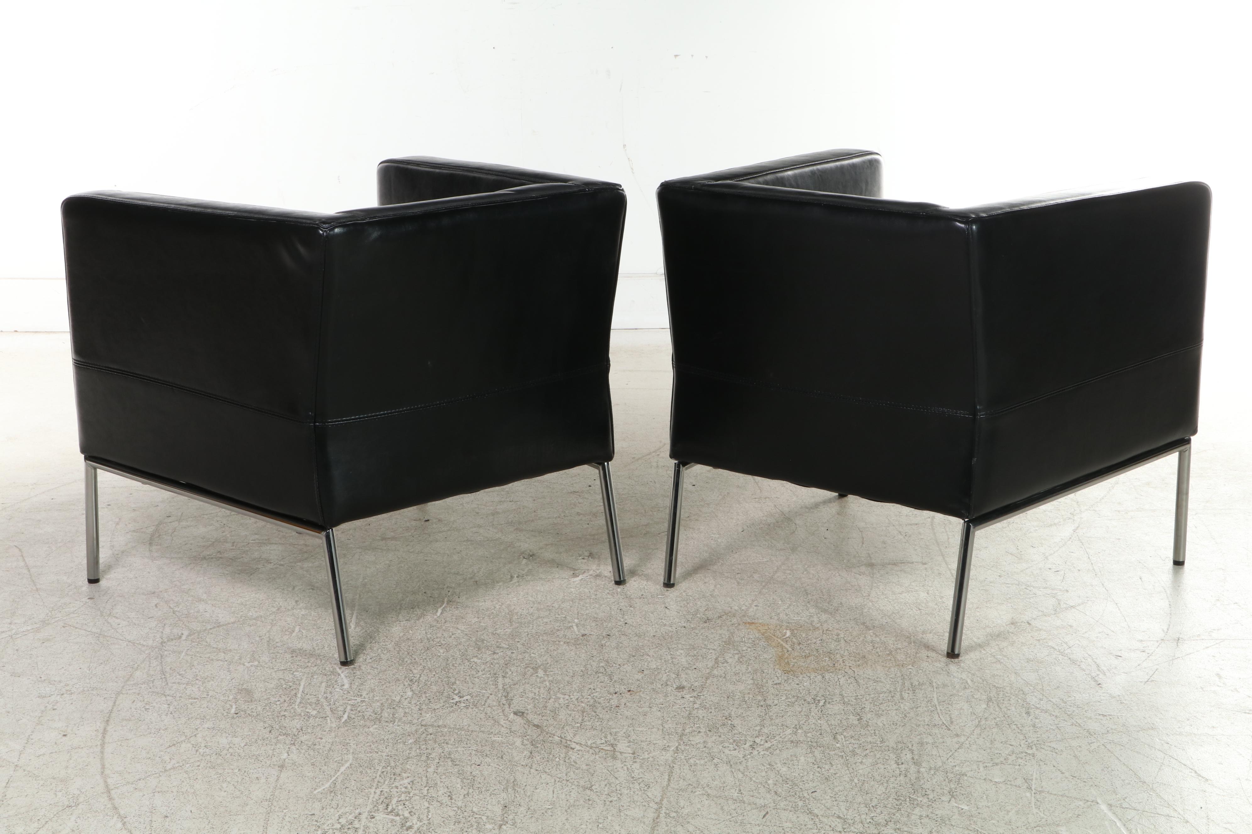 Marianne and Knut Hagberg for IKEA "Klappsta" Leather and Chrome Club Chairs