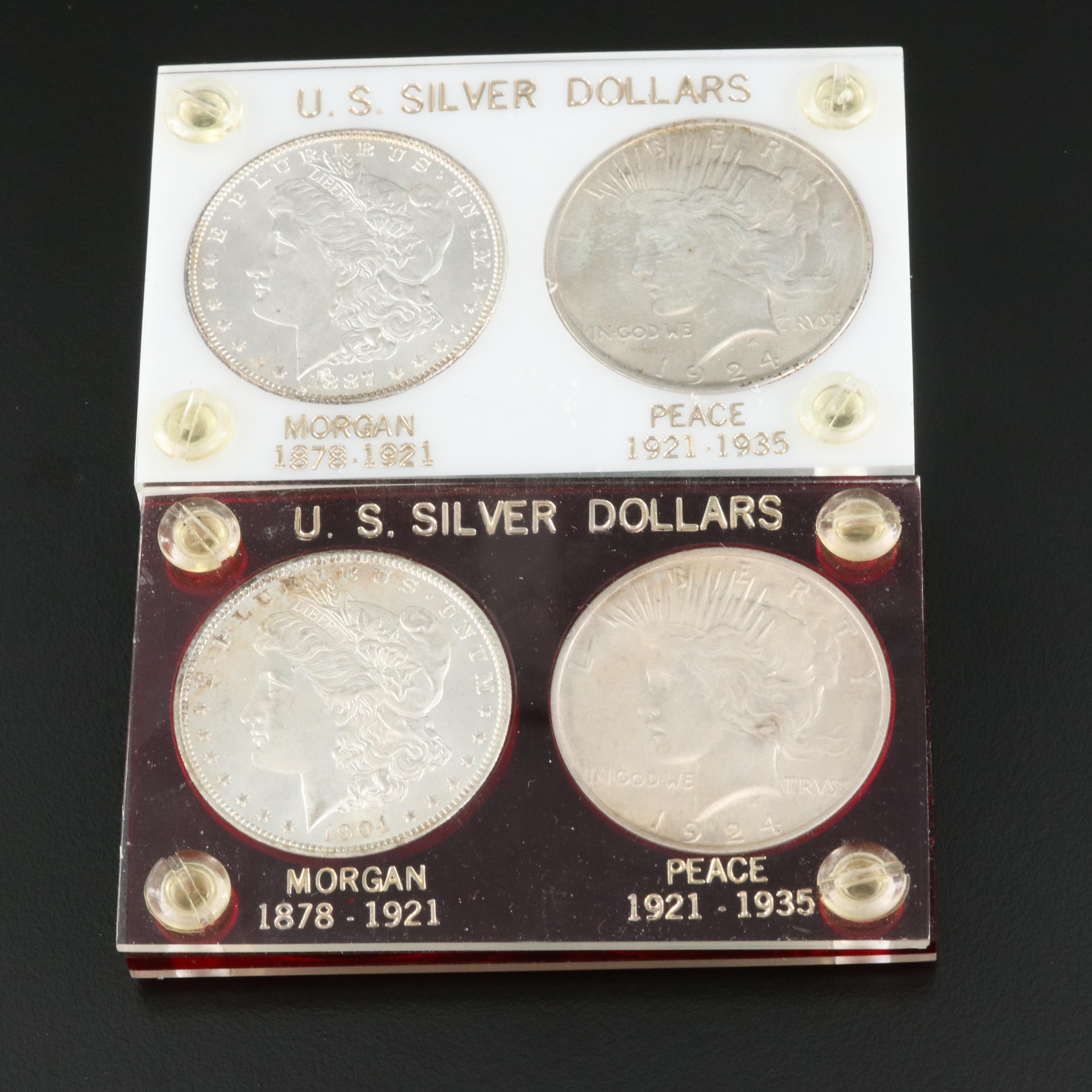Two Morgan and Peace Silver Dollar Sets