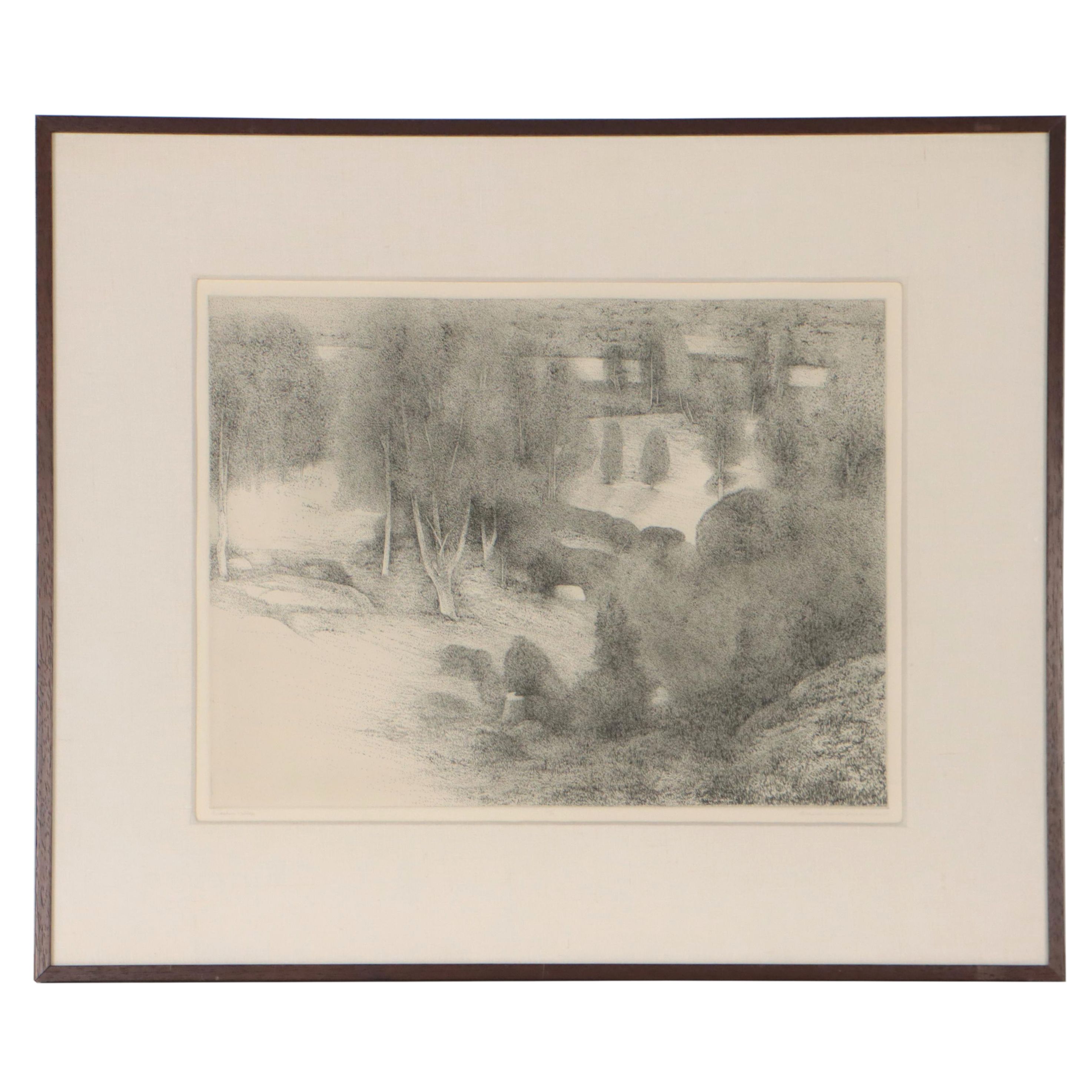 Richard Claude Ziemann Landscape Etching "Berkshire Valley," 1967