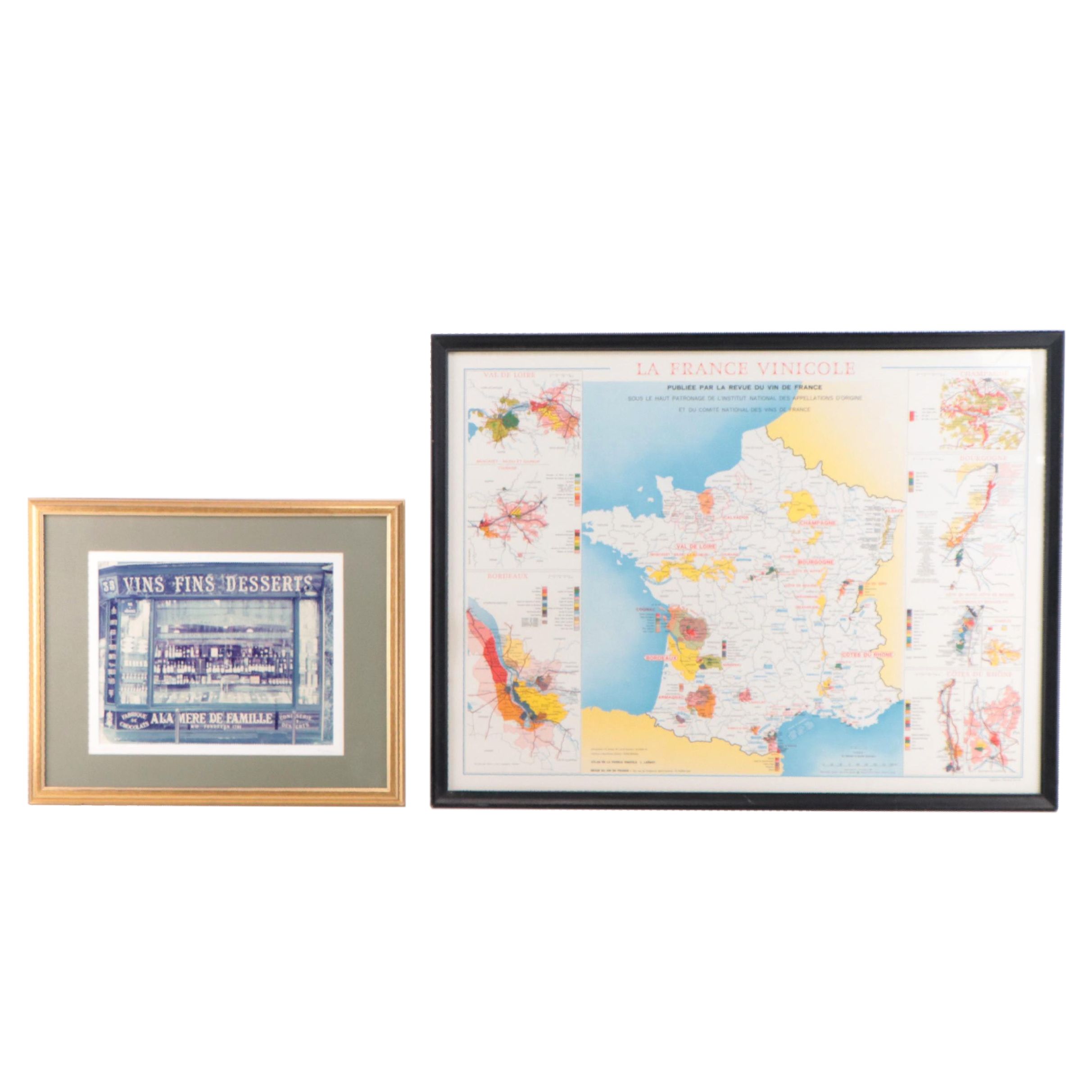 Color Lithograph Map of France and Photograph of Parisian Storefront