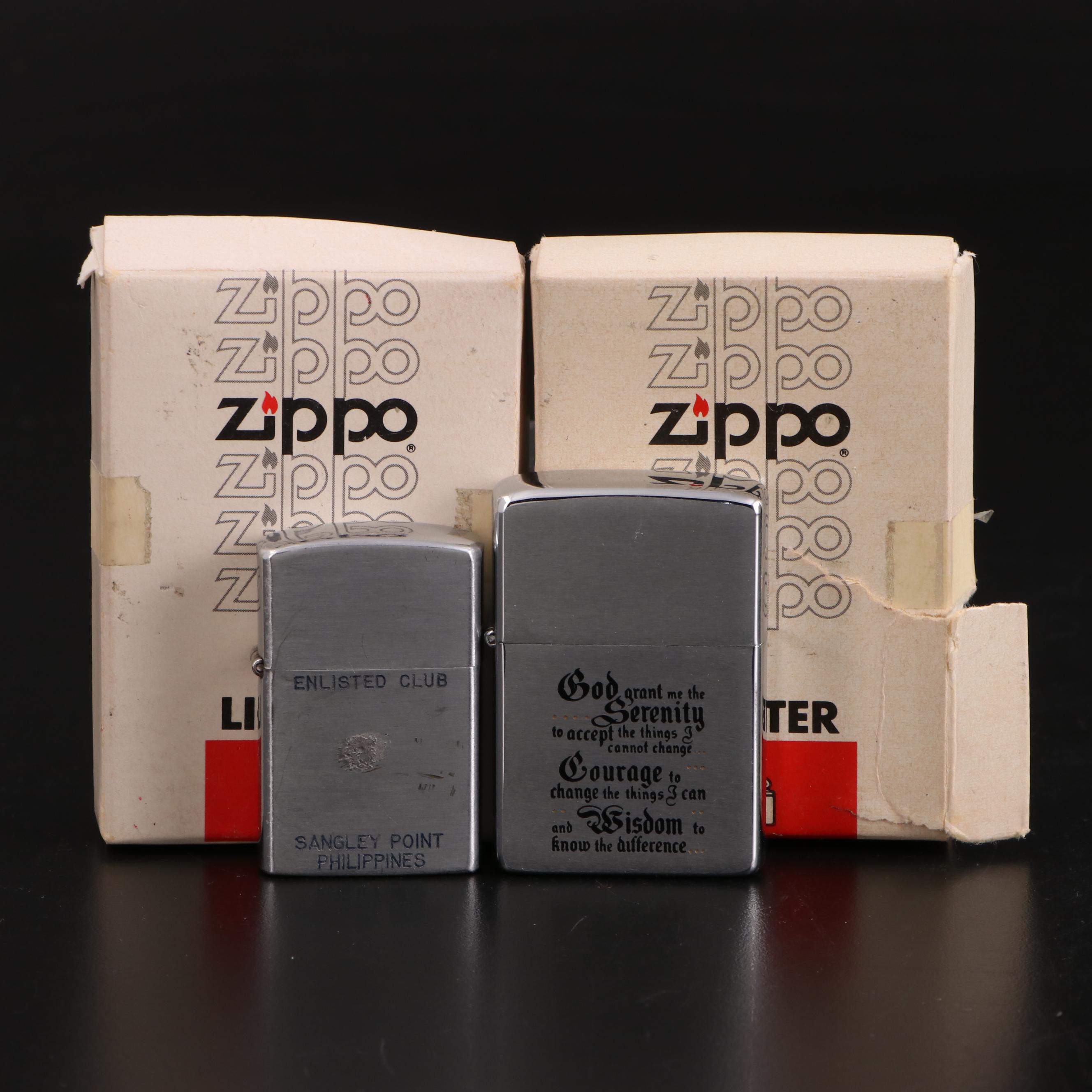 Zippo Engraved Flint Lighters, Mid-20th Century