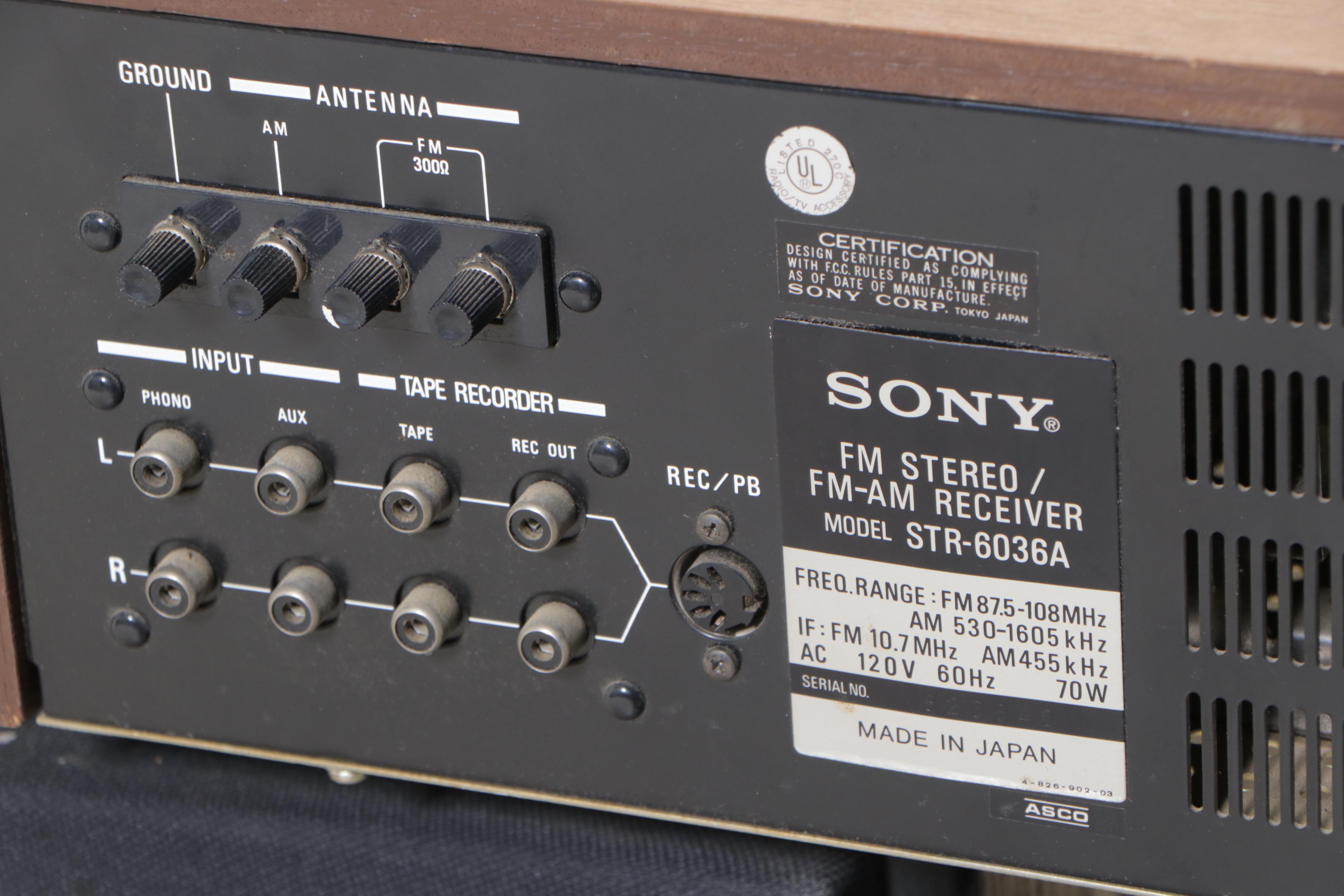 Sony "STR-6036A" Stereo Receiver Plus Pair of Sony "APM-615" Speakers