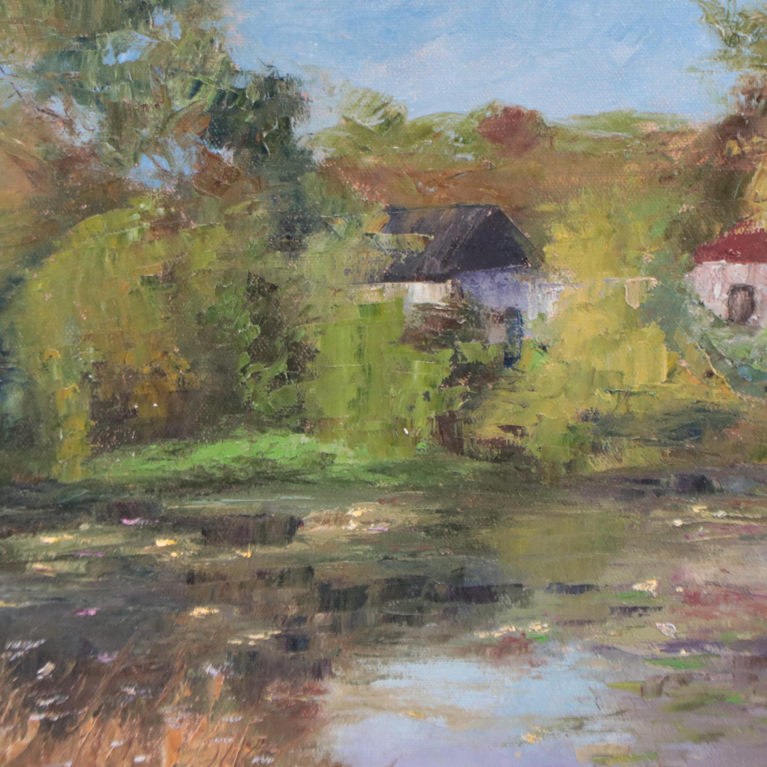 James Baldoumas Oil Painting "Pond + Cottage," 2022