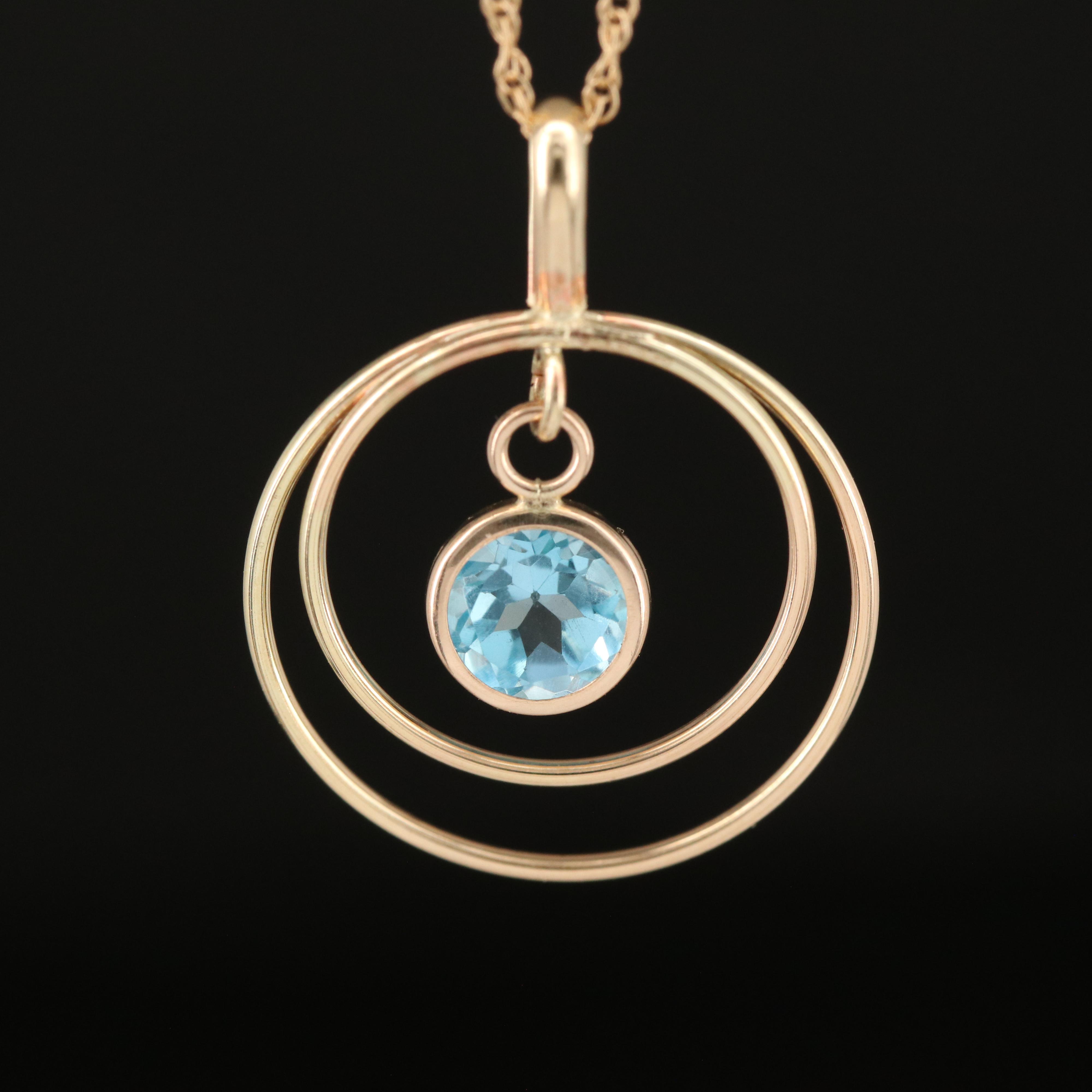 14K Swiss Blue Topaz Pendant Necklace