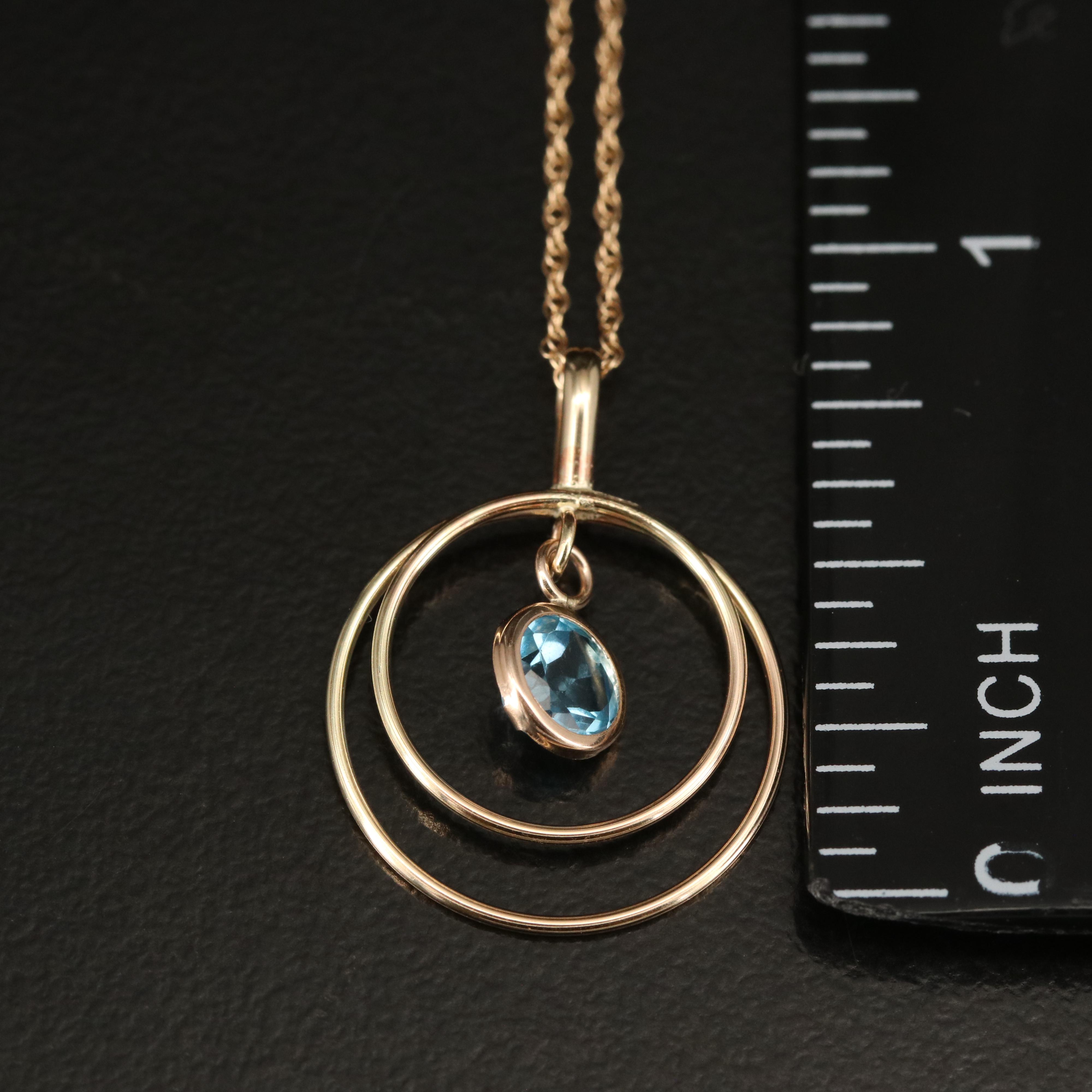 14K Swiss Blue Topaz Pendant Necklace