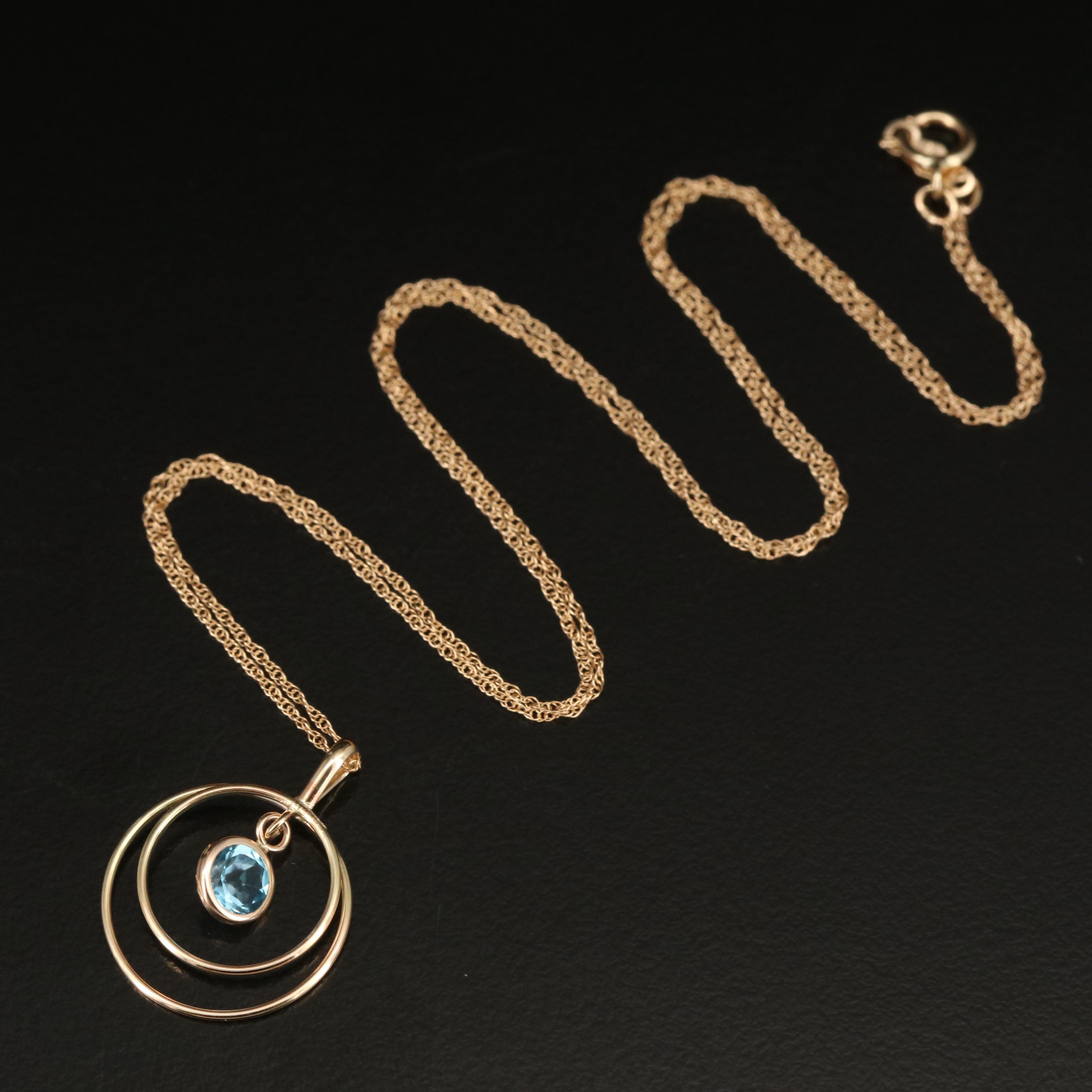 14K Swiss Blue Topaz Pendant Necklace