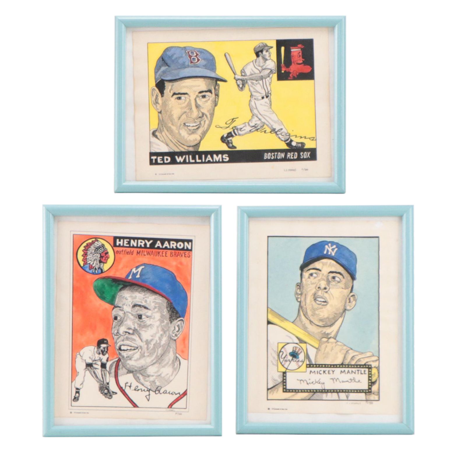 Hand-Colored Lithographs Including "Mickey Mantle"