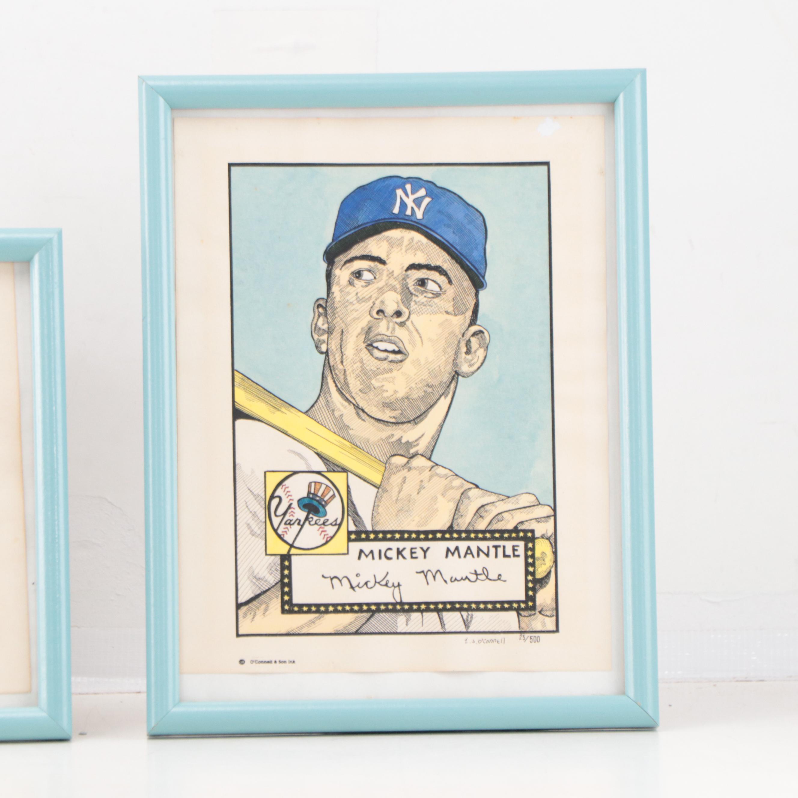 Hand-Colored Lithographs Including "Mickey Mantle"