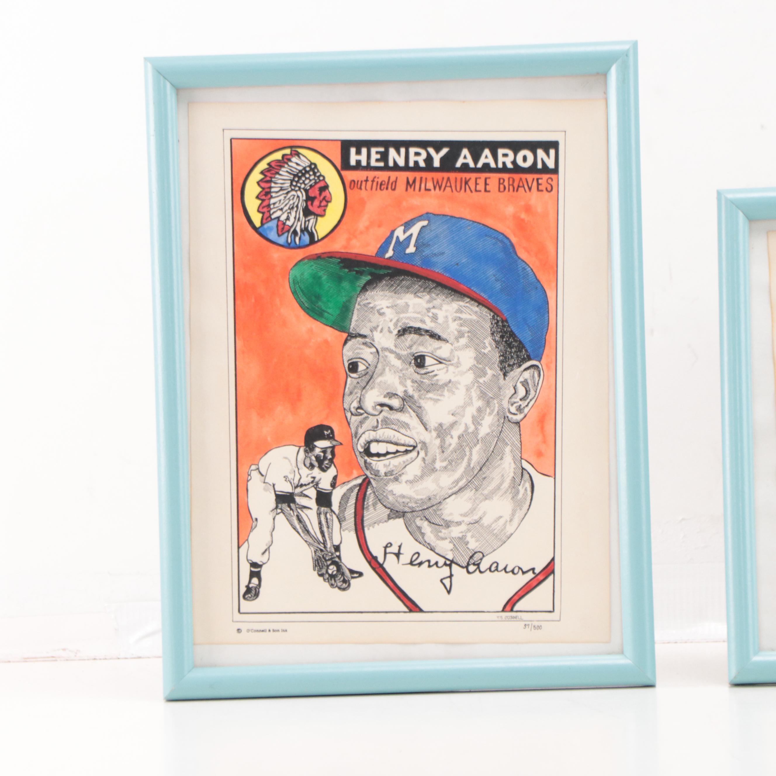 Hand-Colored Lithographs Including "Mickey Mantle"
