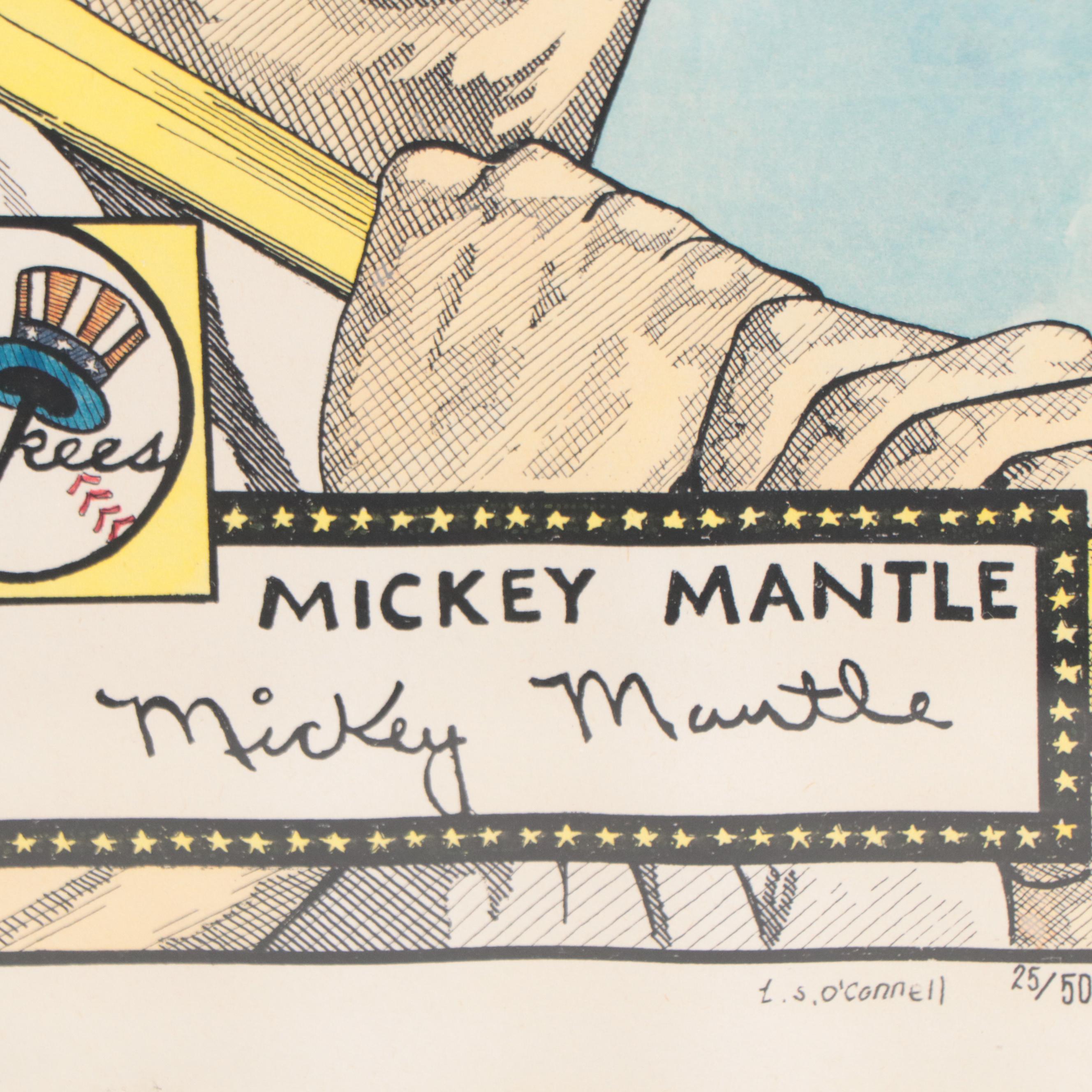 Hand-Colored Lithographs Including "Mickey Mantle"