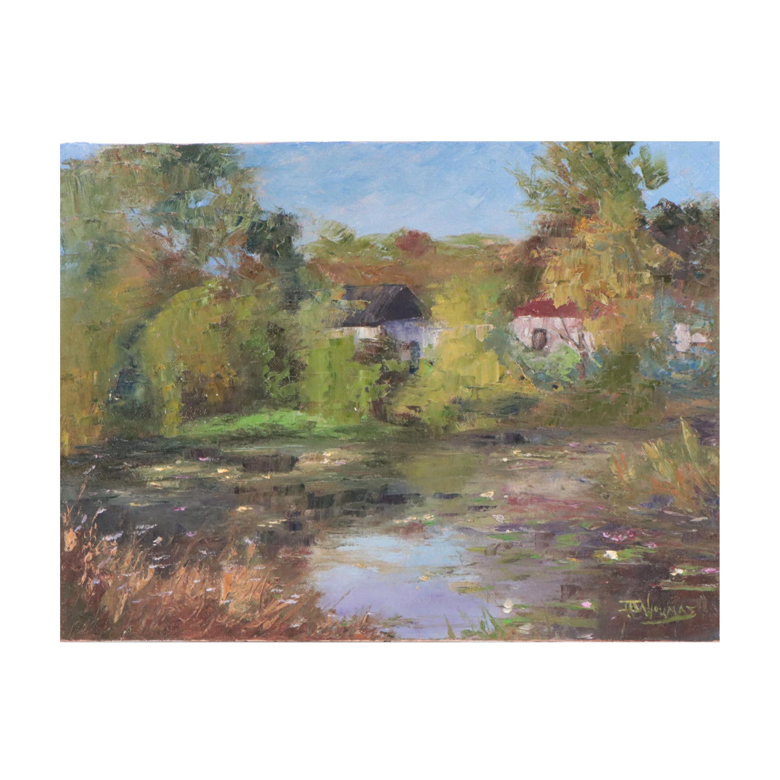 James Baldoumas Oil Painting "Pond + Cottage," 2022